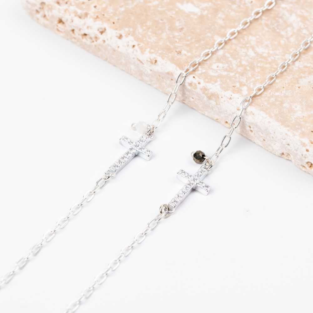 Bracelet Chaine - Croix diamantée Agate Blanche - LYLOU