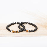 Bracelet homme - Pierre de lave - Oeil de tigre - Argent - HELIOS