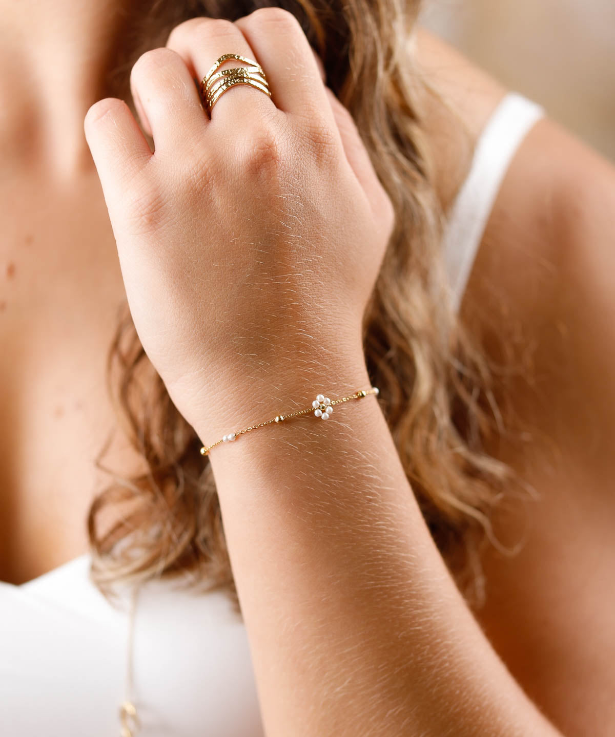 bracelet en acier inoxydable avec fleur pour femme 