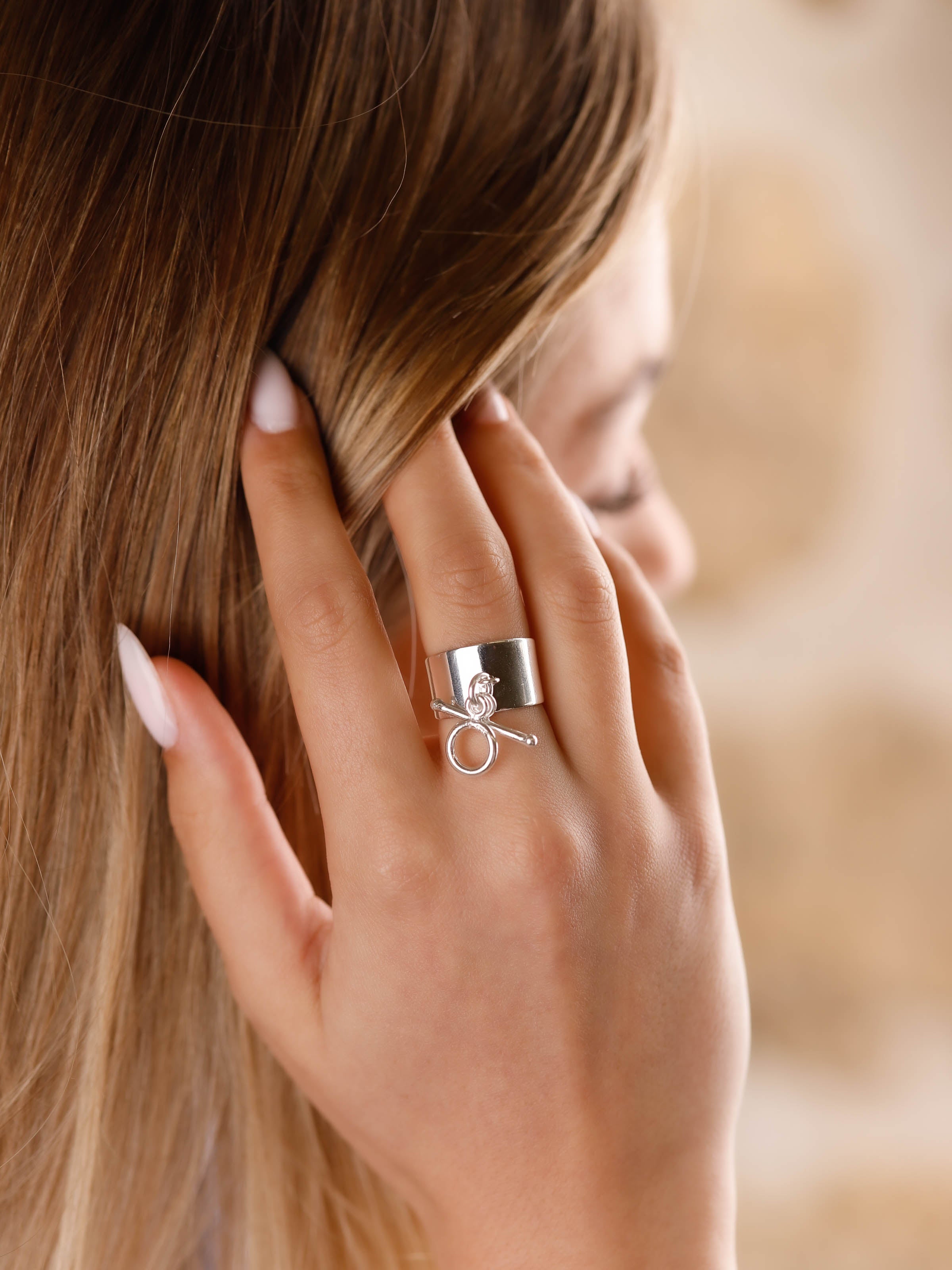 bague en plaqué argent avec breloque pour femme 