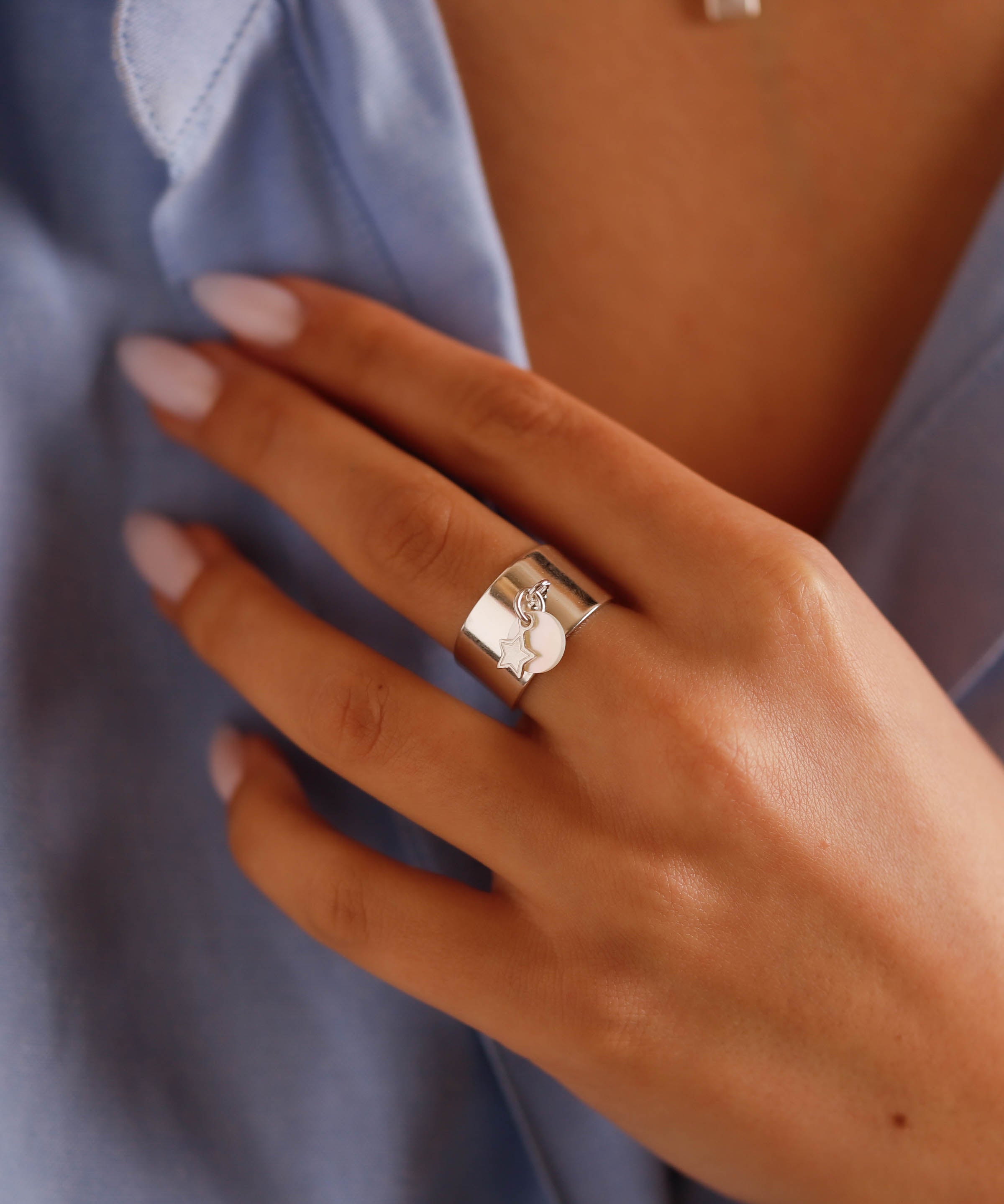 bague en plaqué argent réglable avec breloque pour femme 