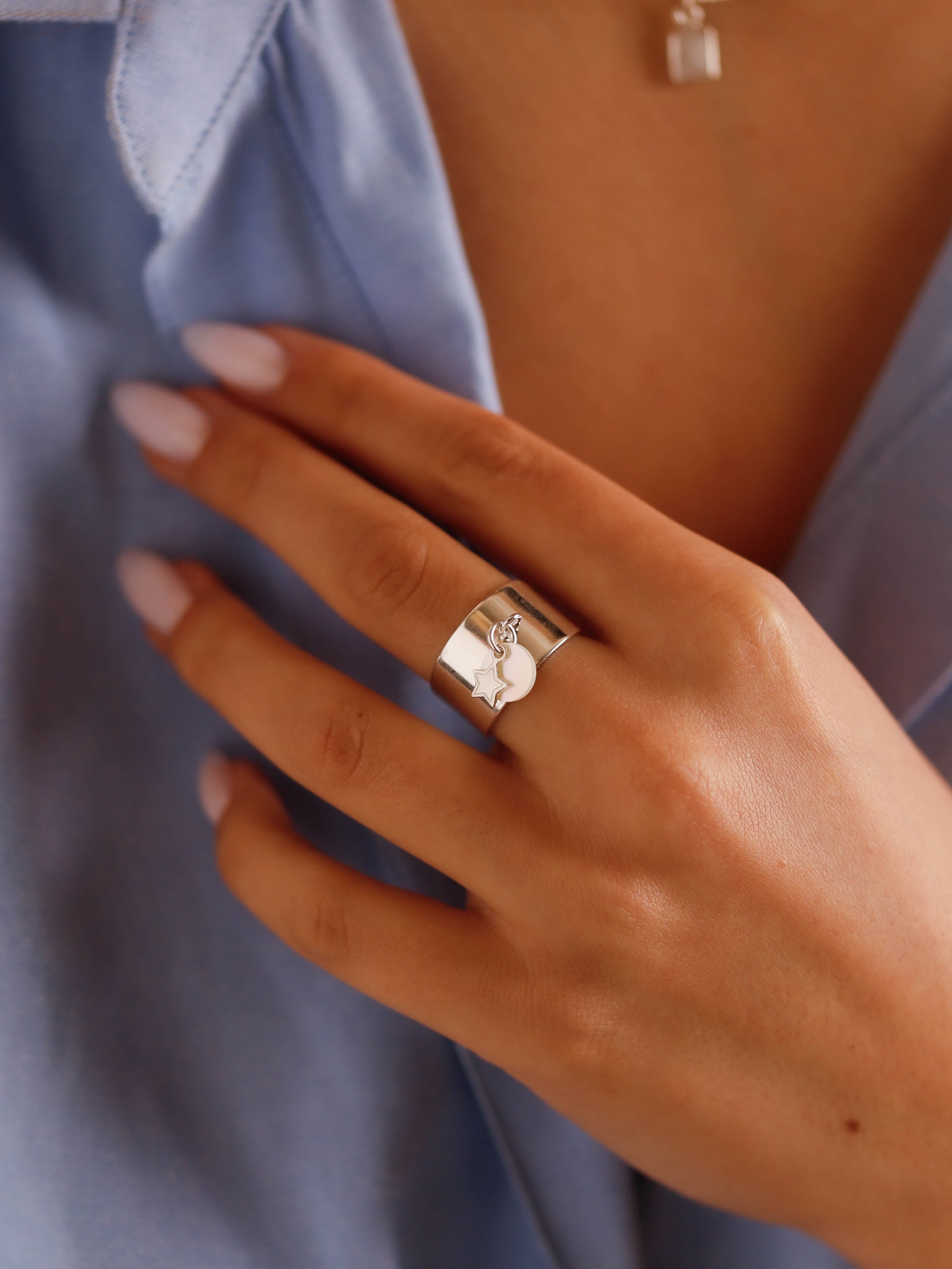 bague en plaqué argent réglable avec breloque pour femme 