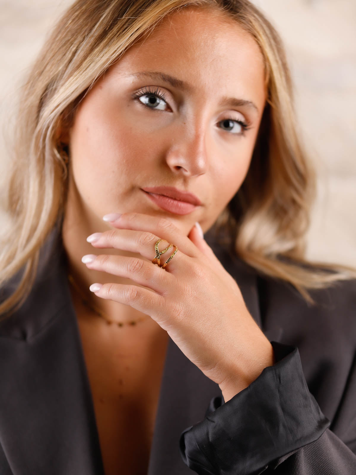 bague réglable en acier inoxydable pour femme 
