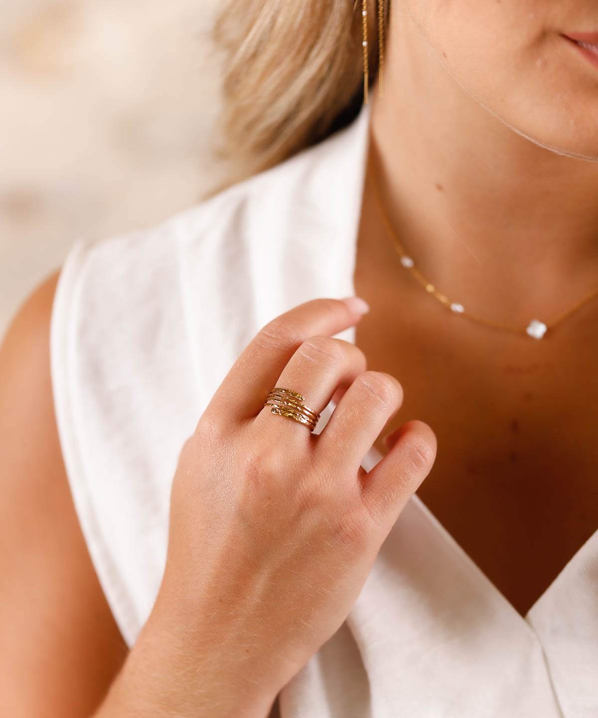 bague réglable en acier inoxydable pour femme