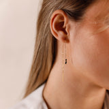 boucles d'oreilles chaîne fine en acier inoxydable et onyx pour femme 