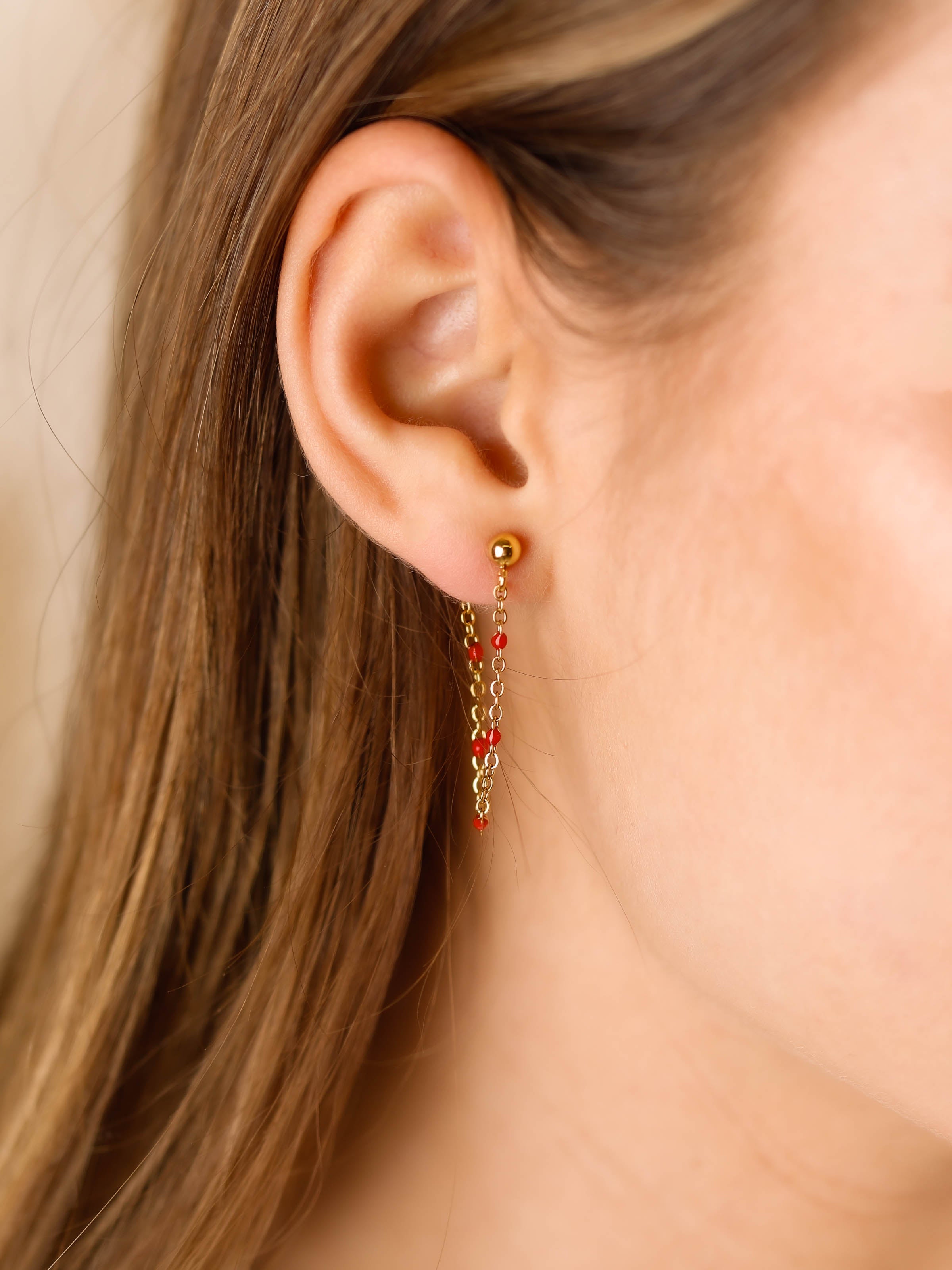 boucles d'oreilles chaîne en acier inoxydable et résine pour femme 