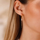 boucles d'oreilles chaînes fines en acier inoxydable et perles pour femme 