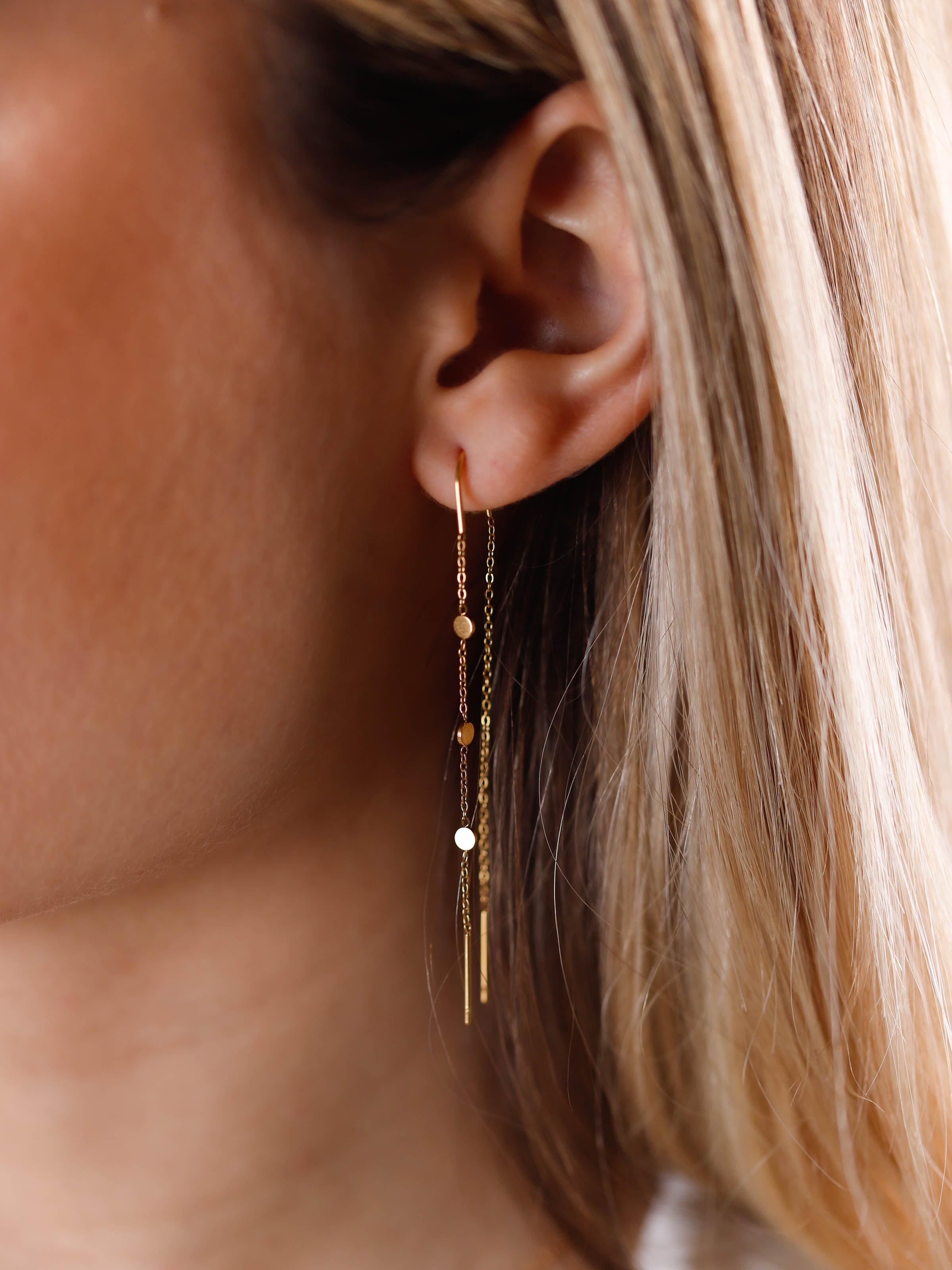 boucles d'oreilles chaînes fines et palets en acier inoxydable pour femme 