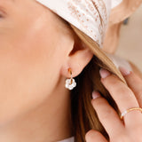 boucles d'oreilles créoles en acier inoxydable et nacre pour femme 