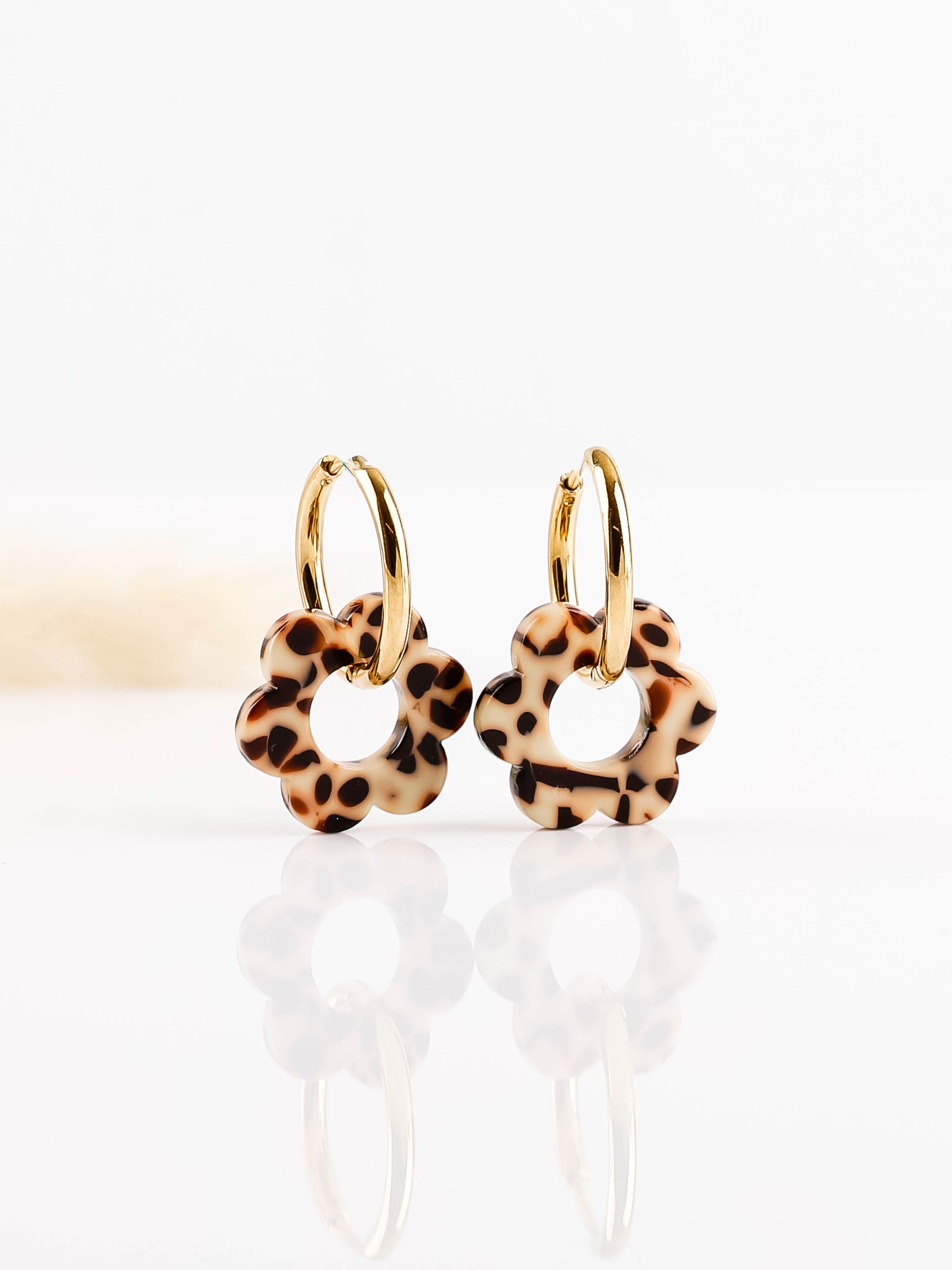 boucles d'oreille fleur léopard en acier inoxydable pour femme