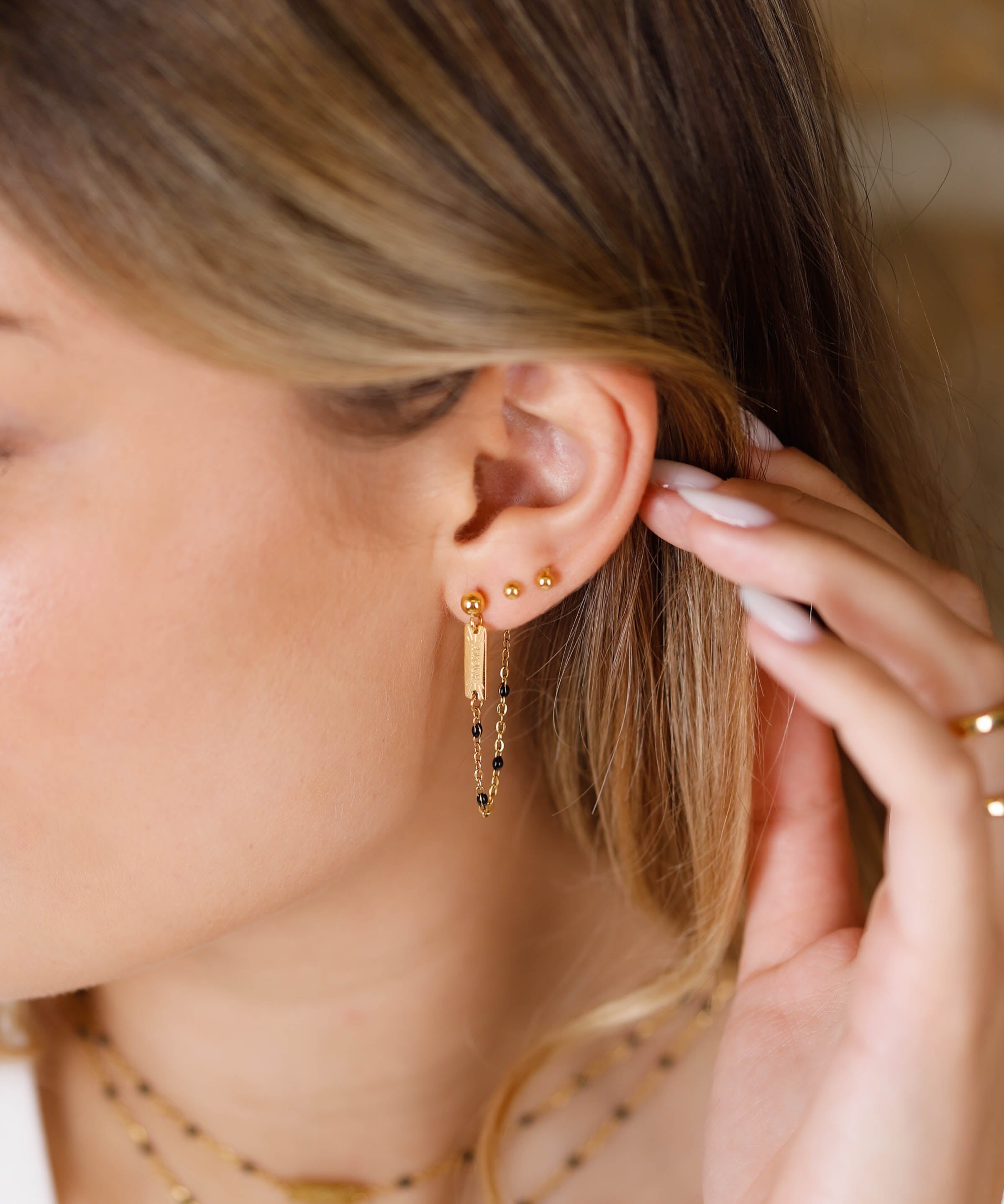 boucles d'oreilles chaîne en acier inoxydable et résine pour femme 