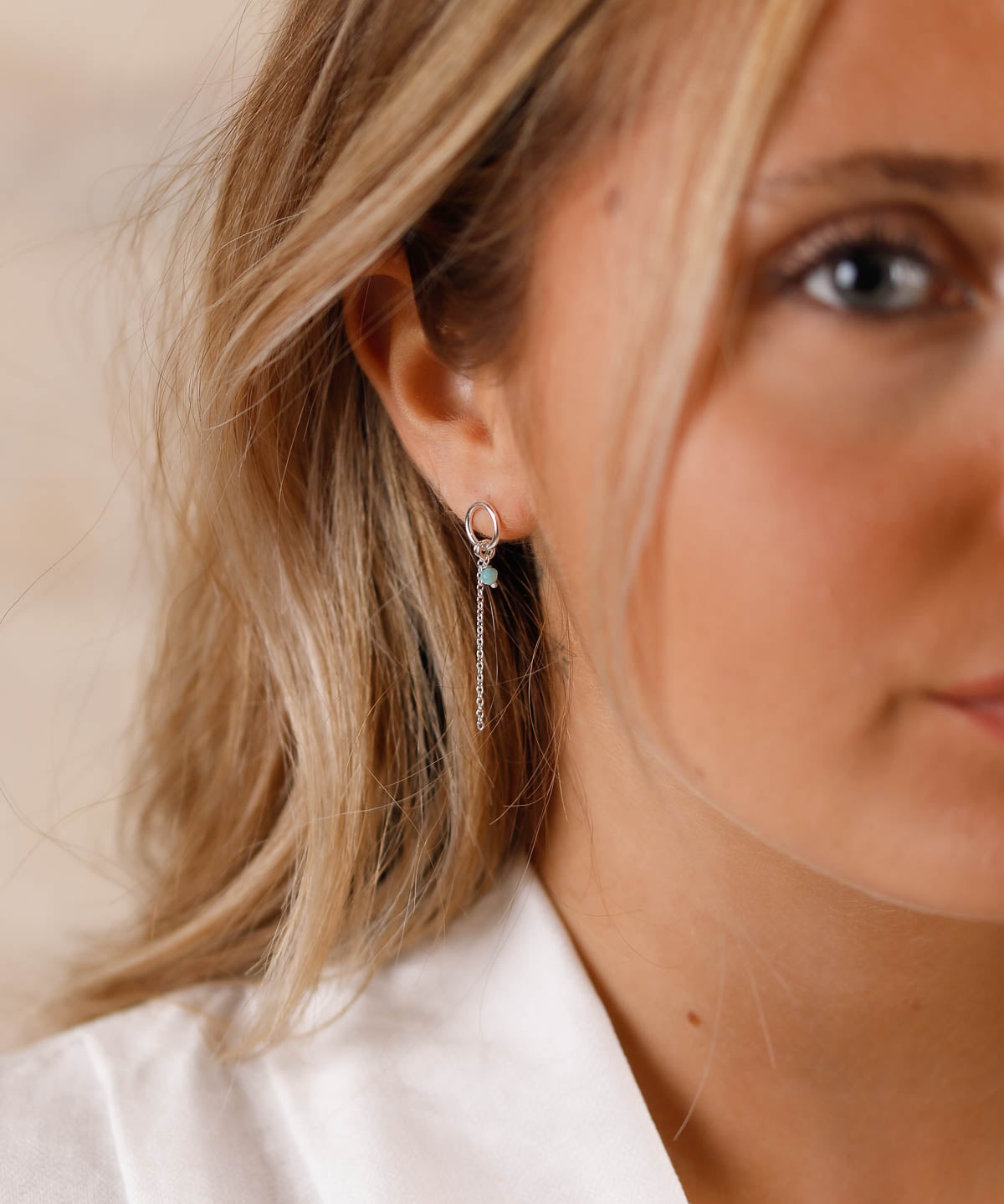boucles d'oreilles chaine en argent 925 et perle d'amazonite pour femme 