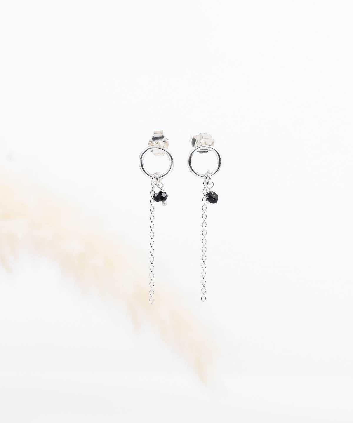 boucles d'oreilles chaîne en argent et onyx pour femme 