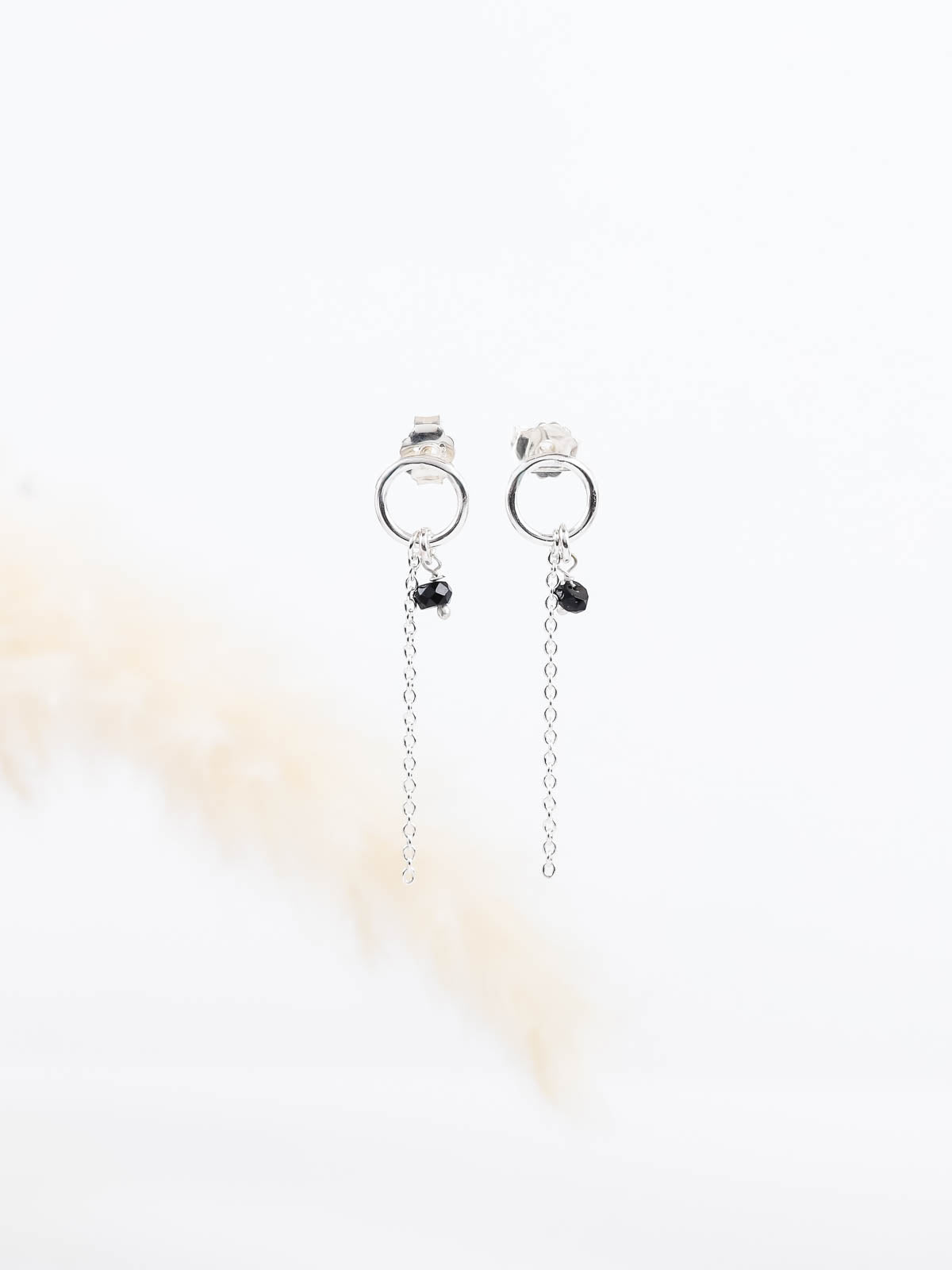 boucles d'oreilles chaîne en argent et onyx pour femme 