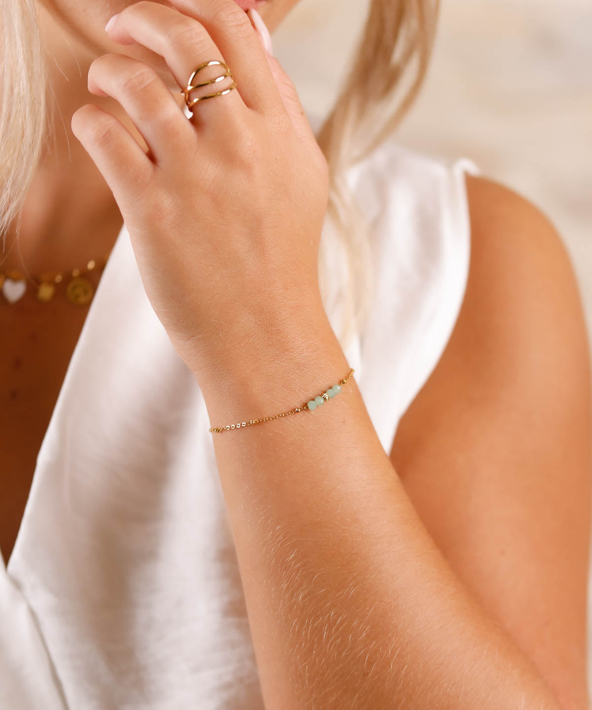 bracelet en acier inoxydable et amazonite pour femme 