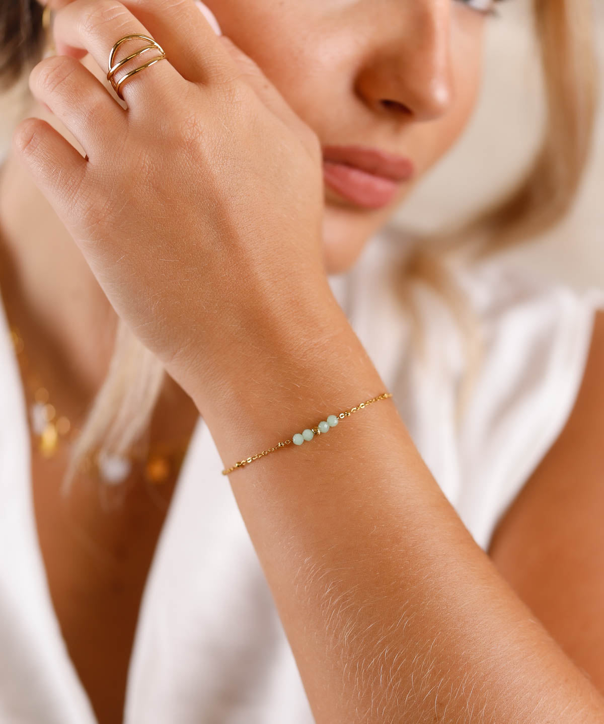 bracelet en acier inoxydable et amazonite pour femme 