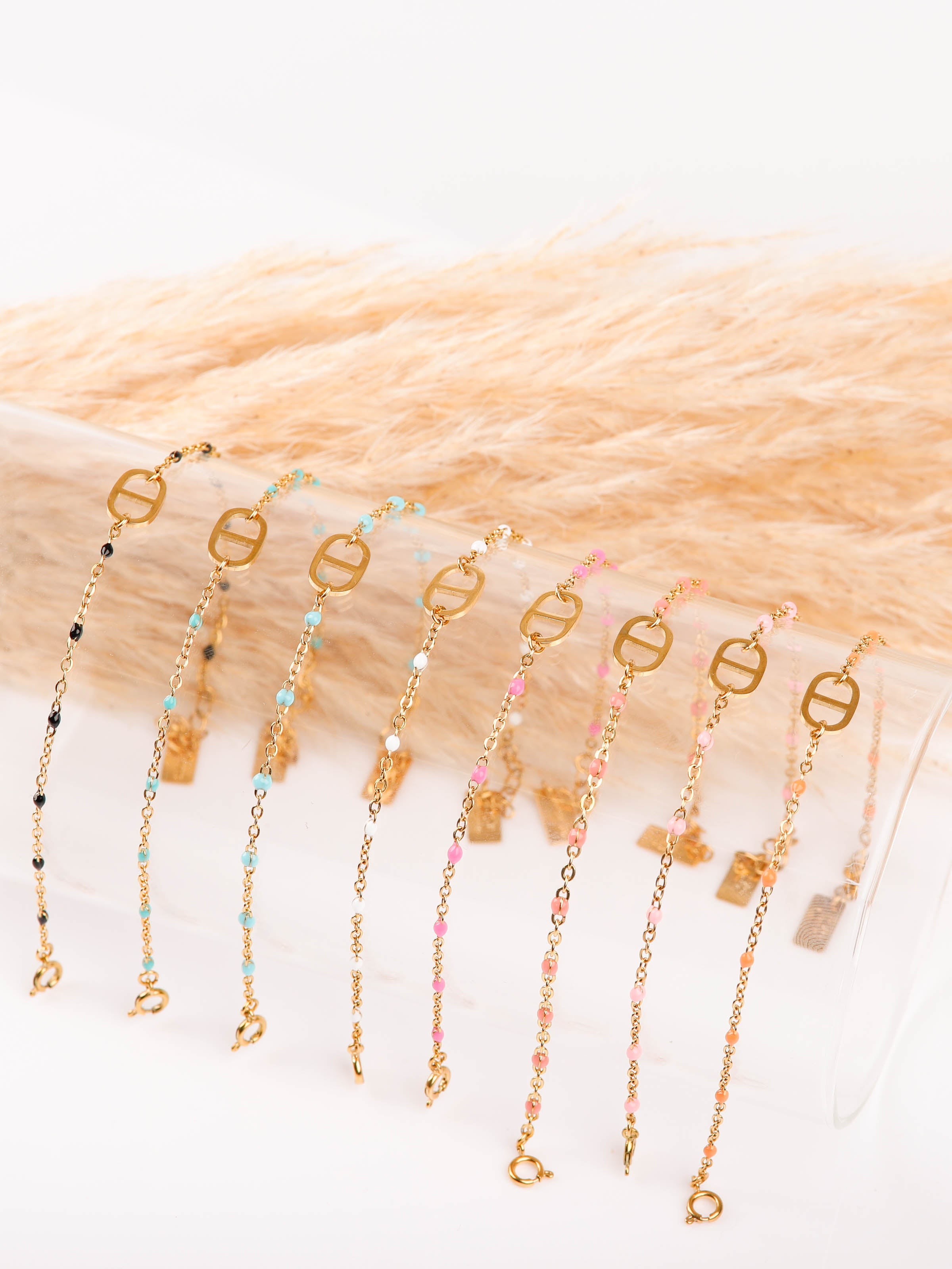 bracelet maille en acier inoxydable et résine pour femme 