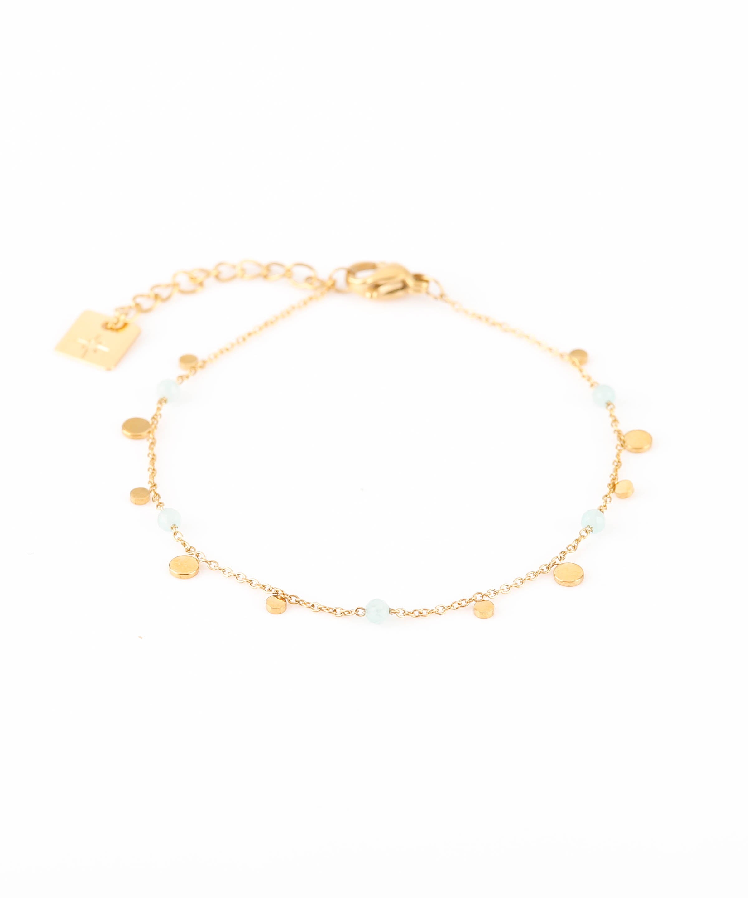 bracelet en acier inoxydable et amazonite avec palets pour femme 