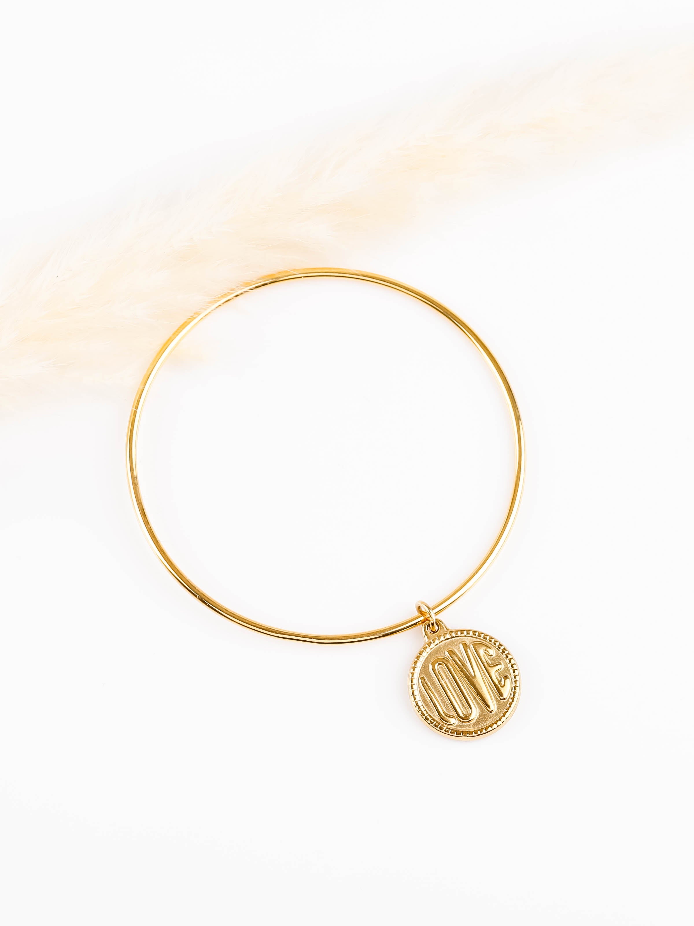 bracelet jonc en acier inoxydable avec breloque pour femme