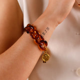 bracelet acier inoxydable et maillons marrons pour femme 