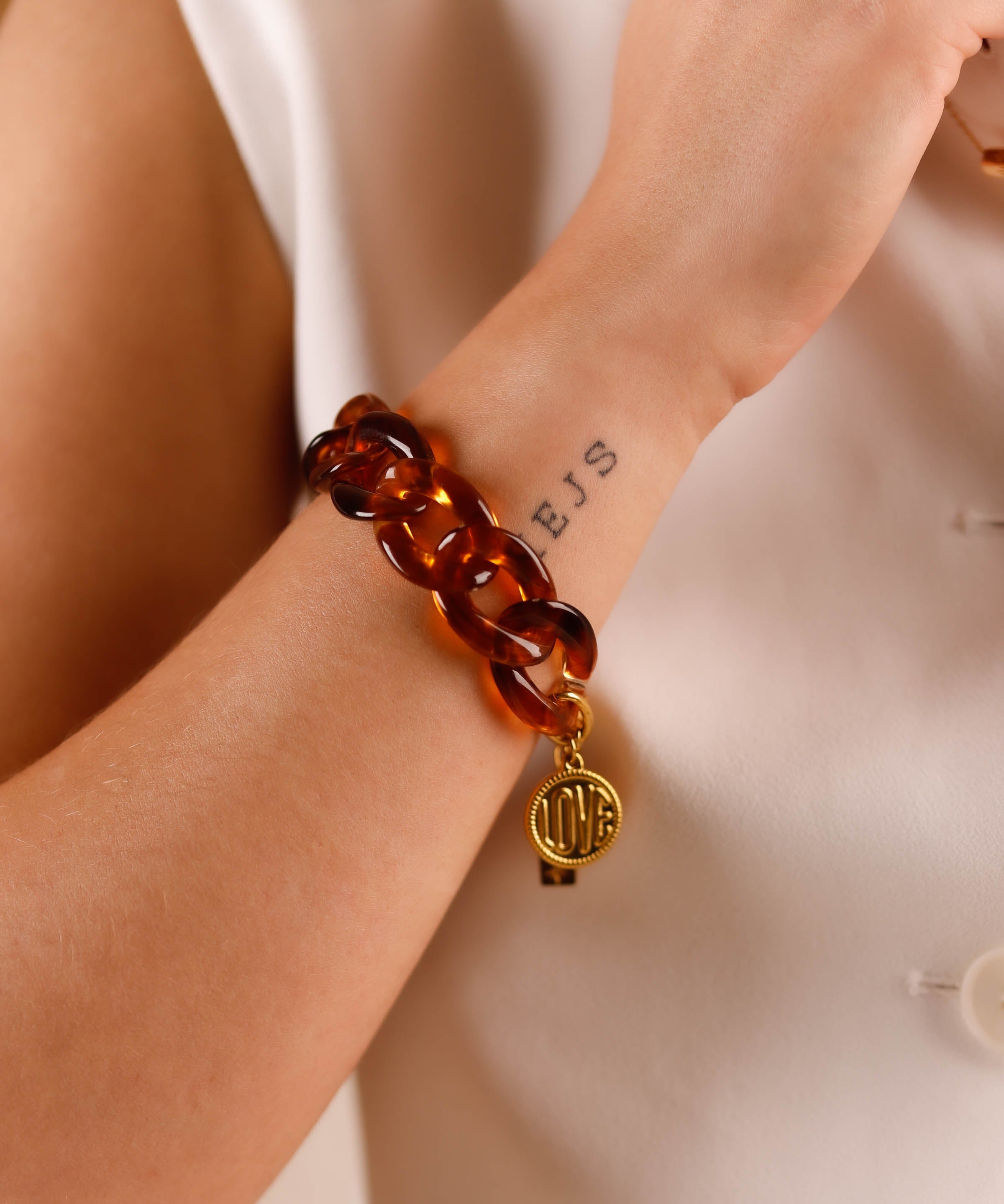 bracelet acier inoxydable et maillons marrons pour femme 