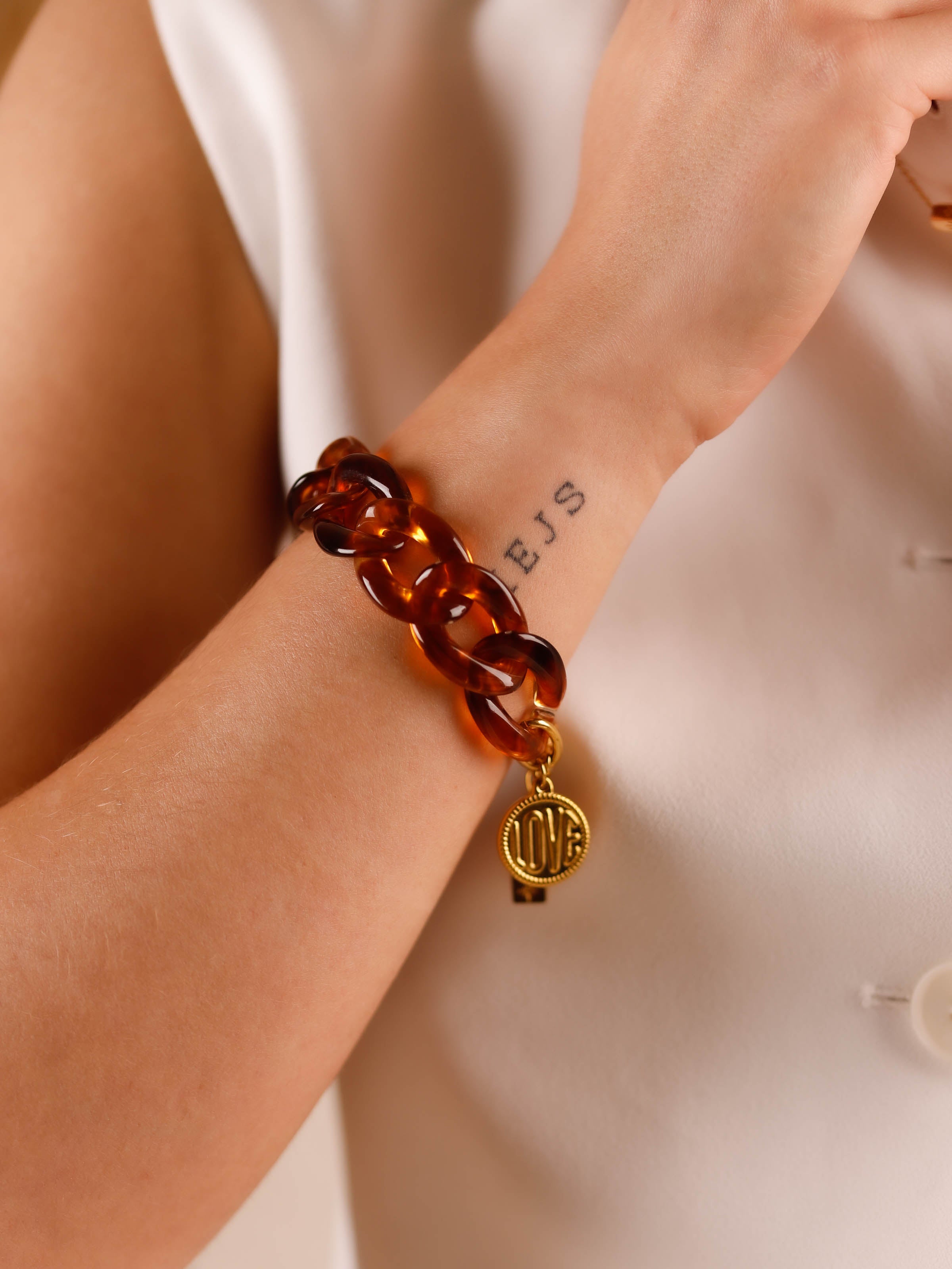 bracelet acier inoxydable et maillons marrons pour femme 
