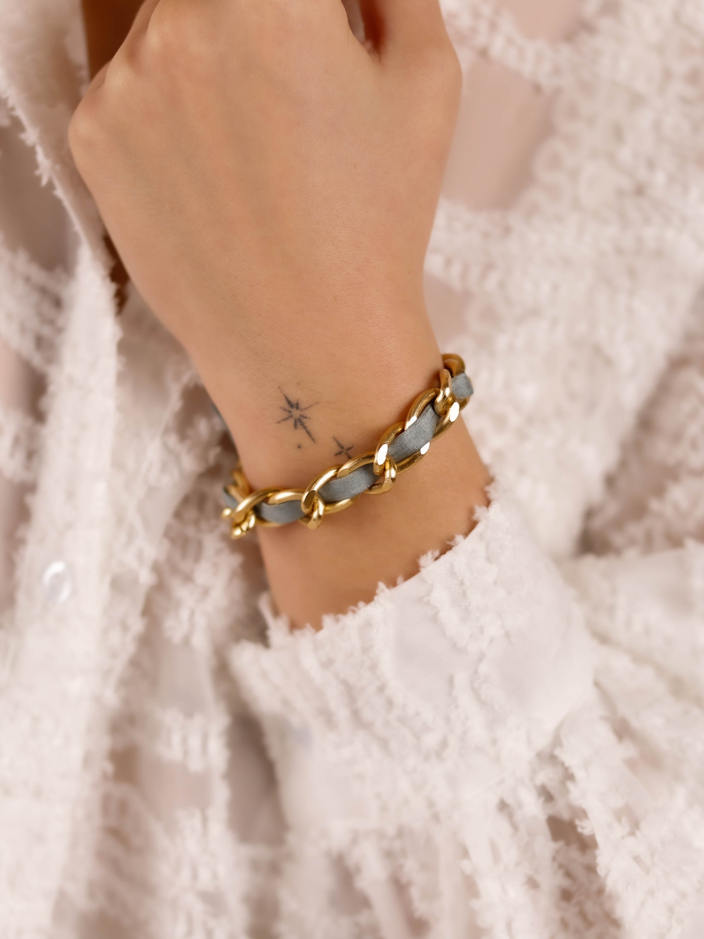 bracelet en acier inoxydable et cordon pour femme 