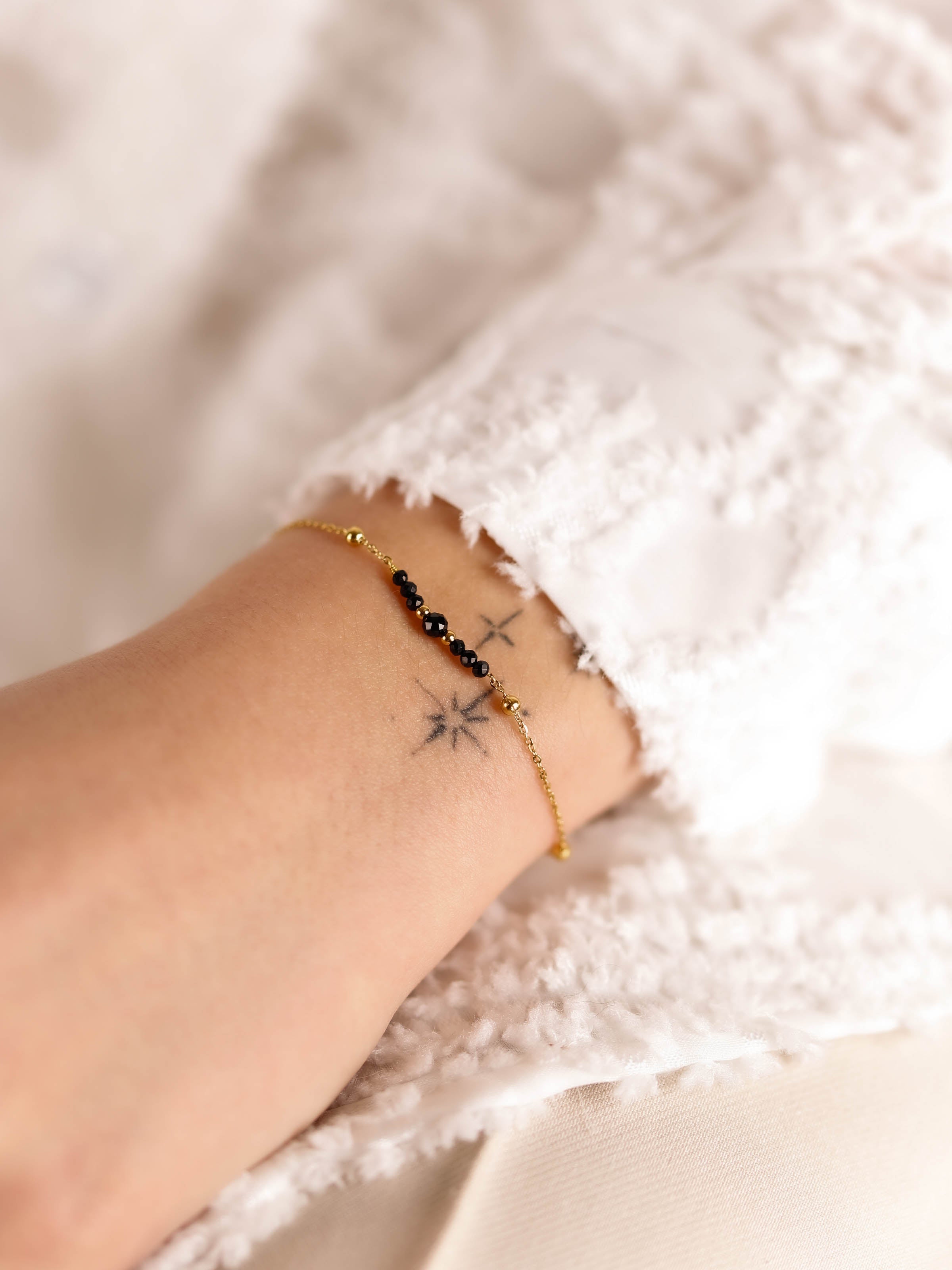 bracelet en acier inoxydable et onyx pour femme 