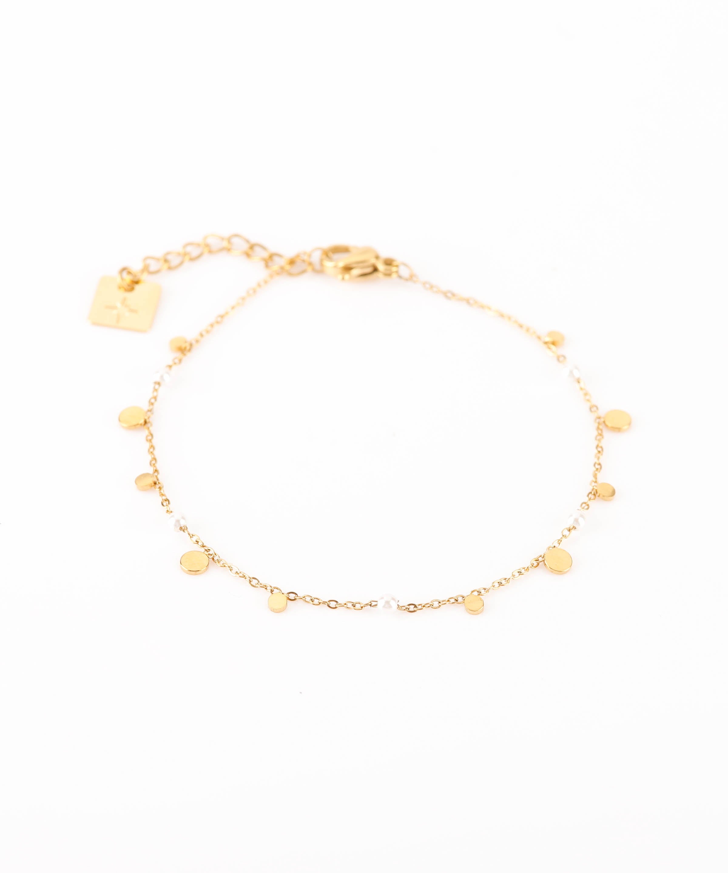 bracelet en acier inoxydable et nacre avec palet pour femme 