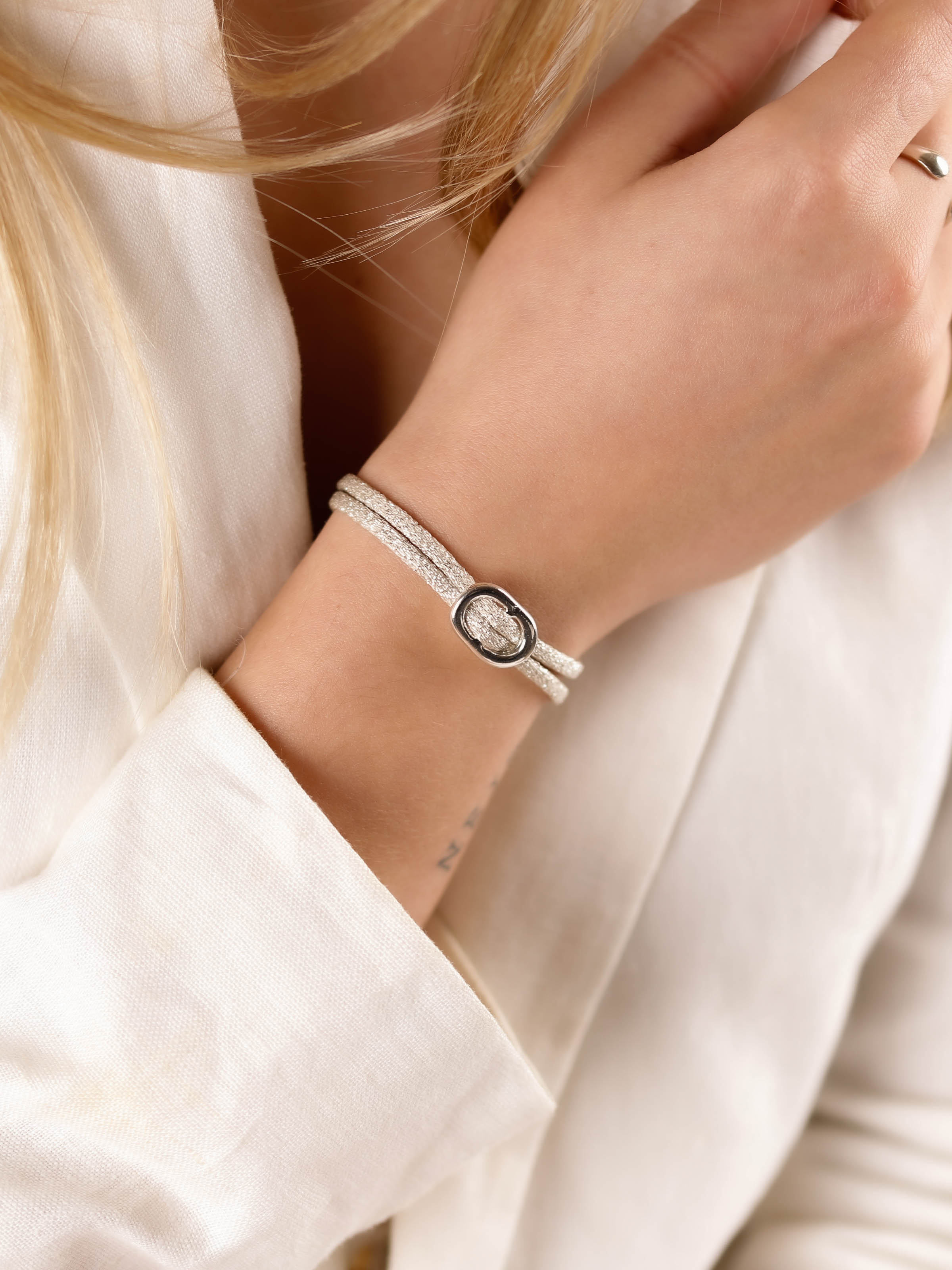 bracelet cordon et maille en argent 925 pour femme 