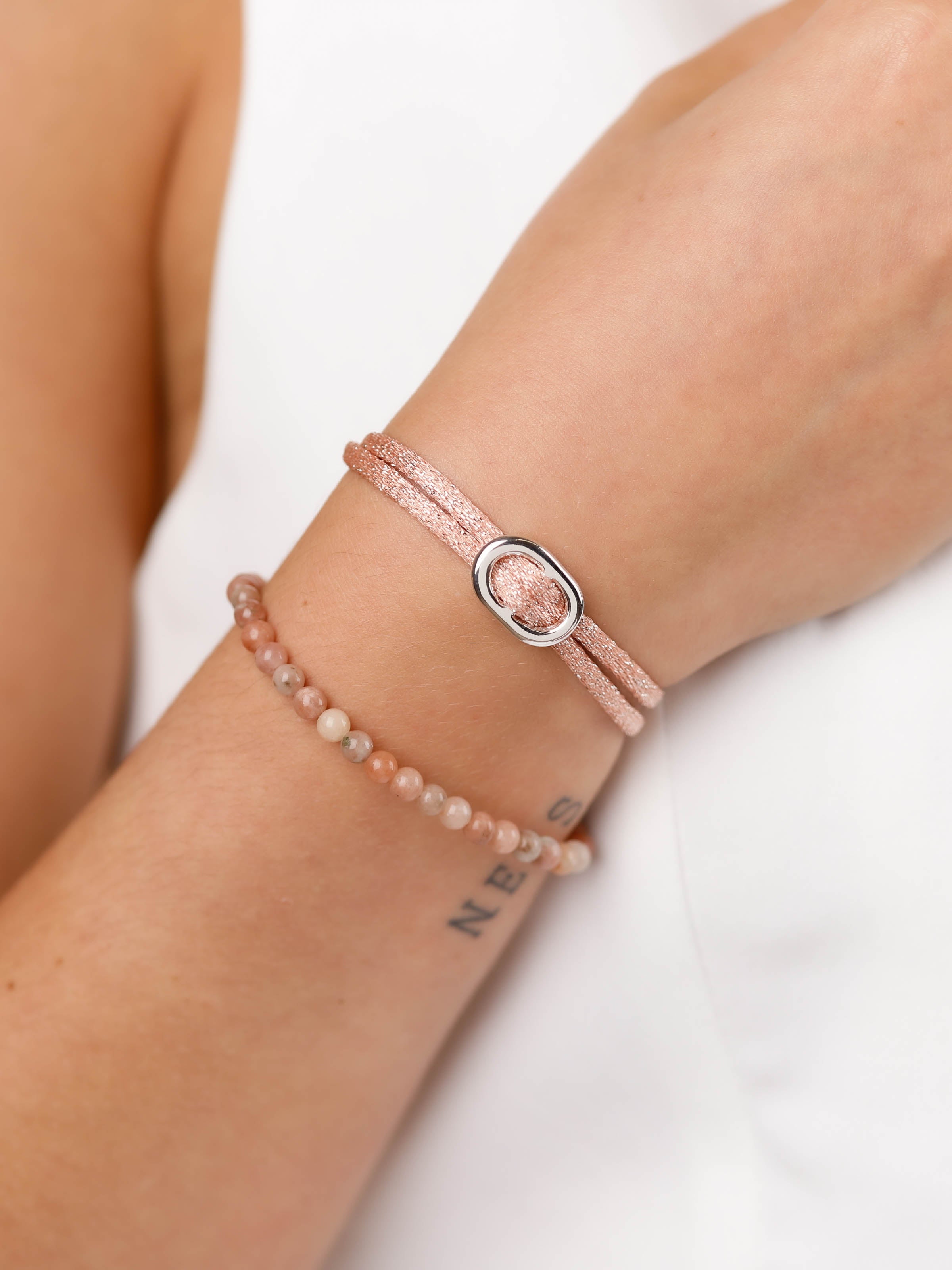 bracelet cordon et maille en argent 925 pour femme 