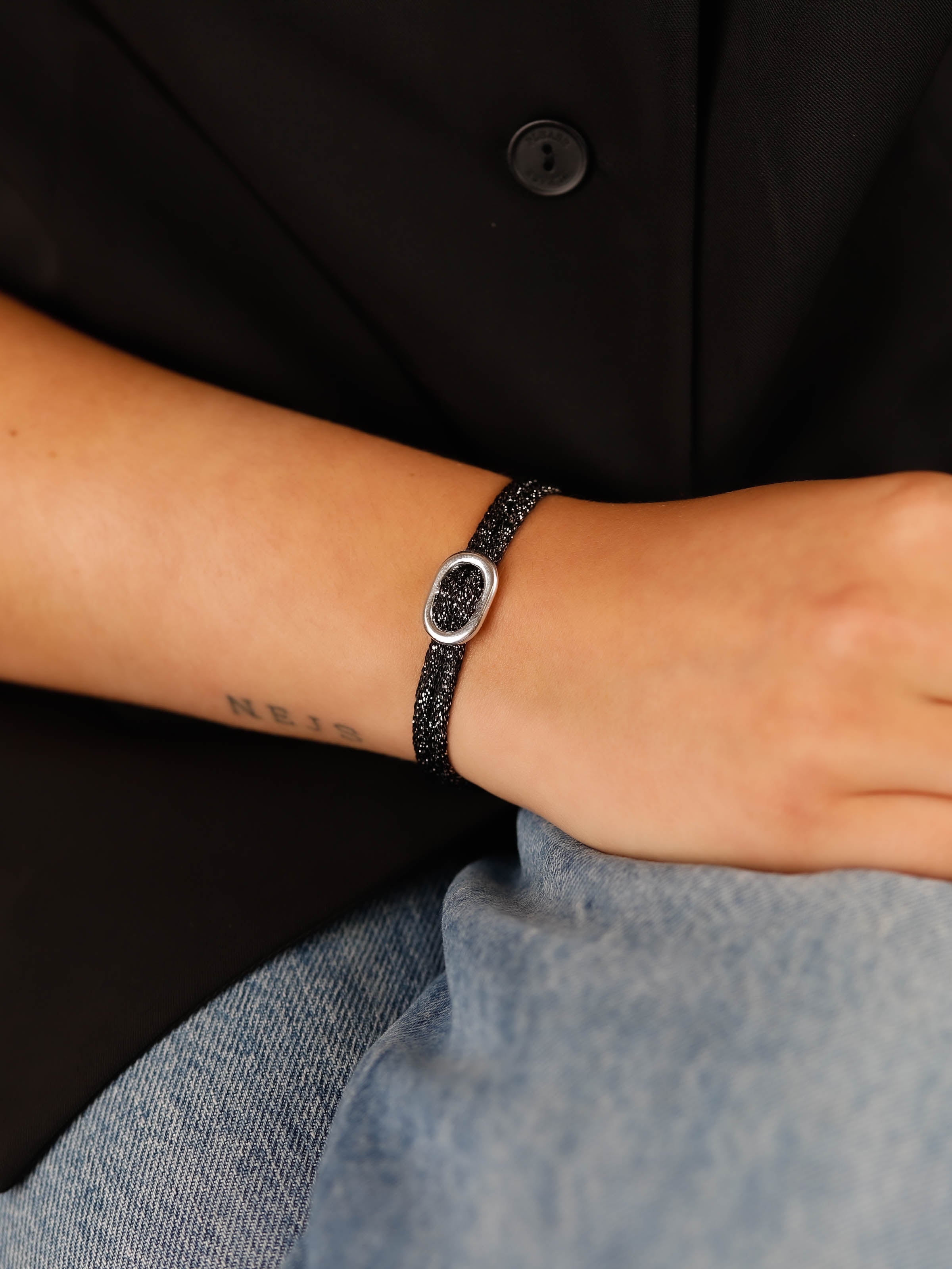 bracelet cordon et maille en argent 925 pour femme 