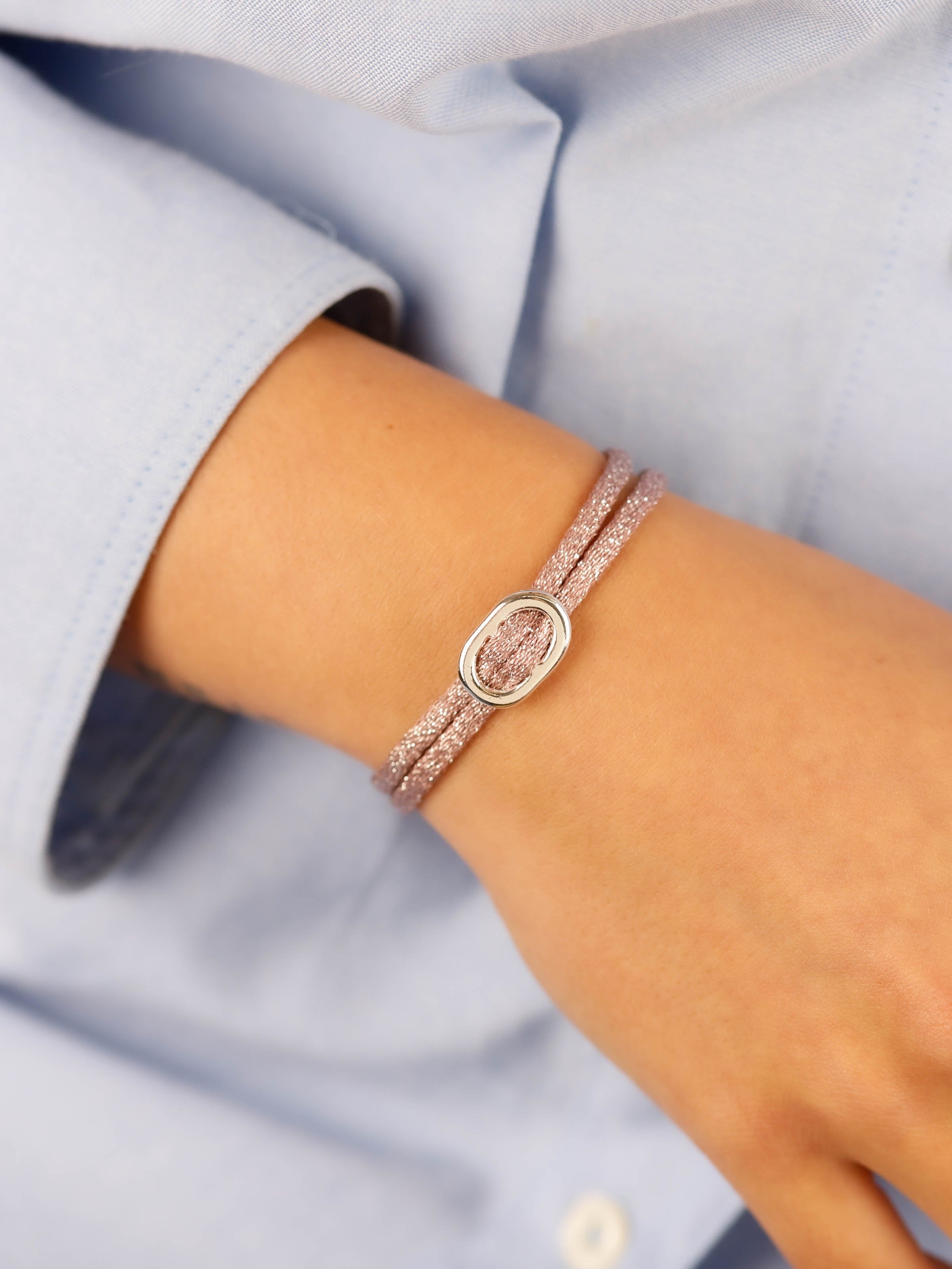 bracelet cordon et maille en argent 925 pour femme 