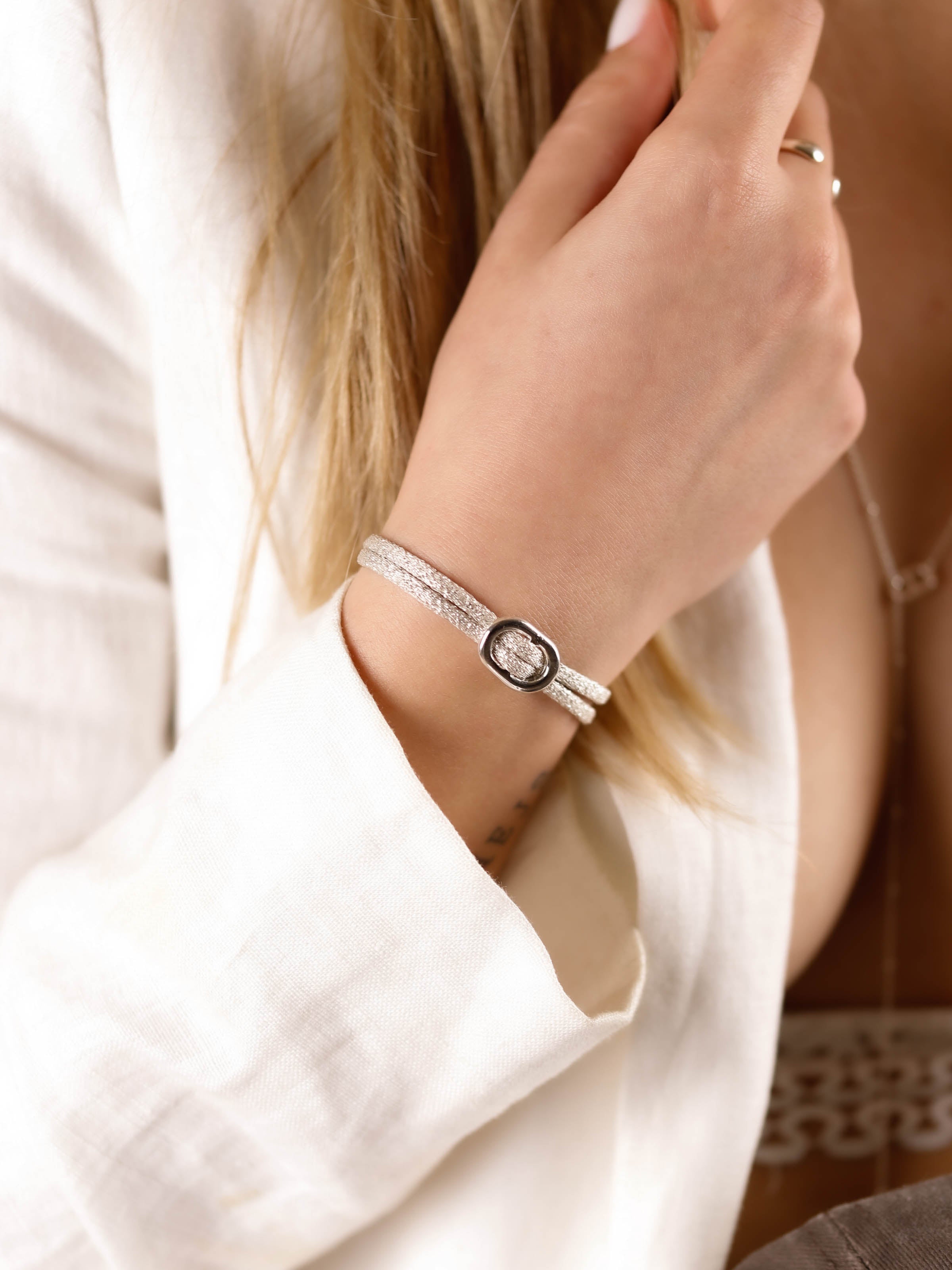 bracelet cordon et maille en argent 925 pour femme 
