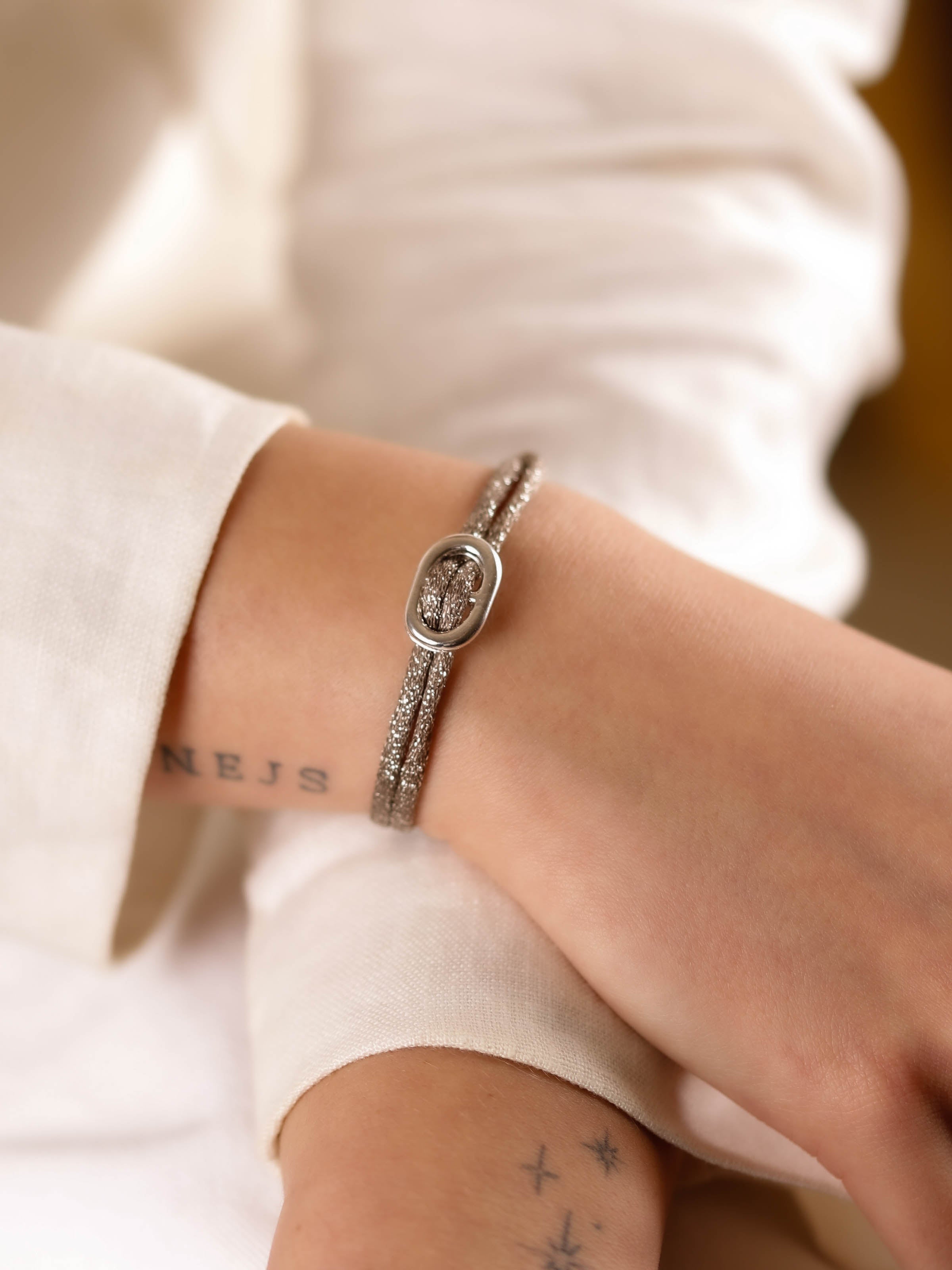 bracelet cordon et maille en argent 925 pour femme 