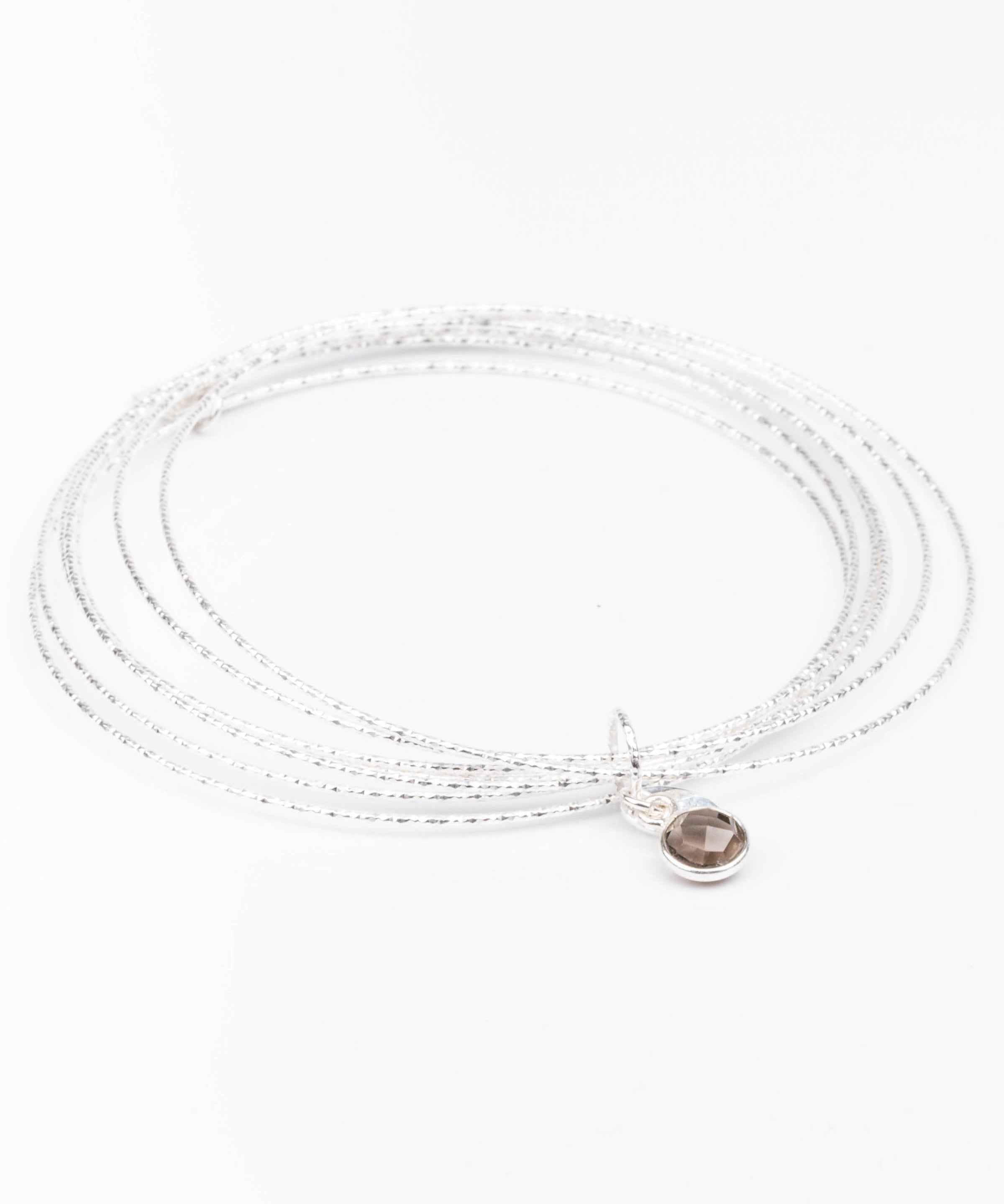 bracelet jonc en argent 925 et quartz fumé pour femme 