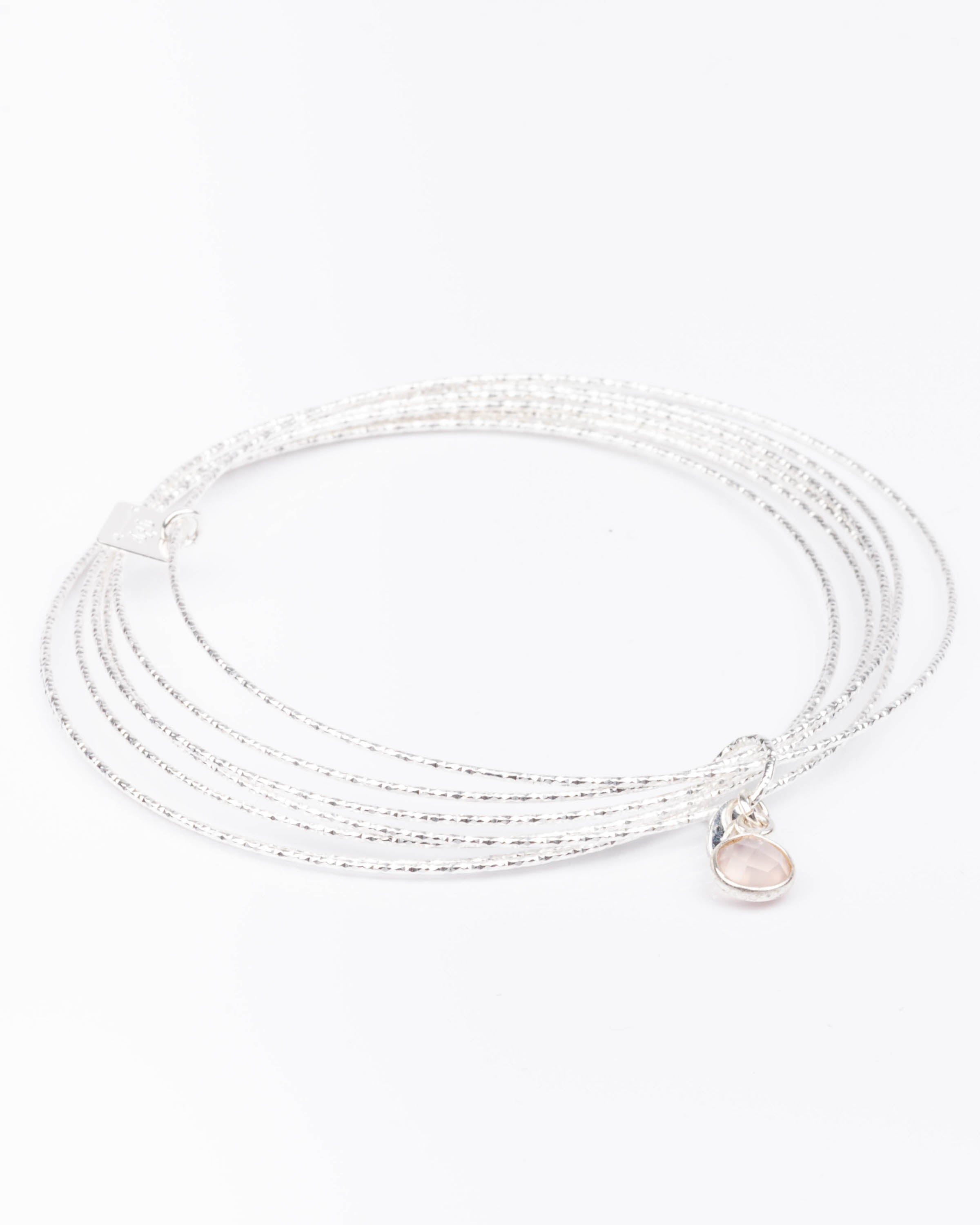 bracelet jonc en argent 925 et quartz rose pour femme 