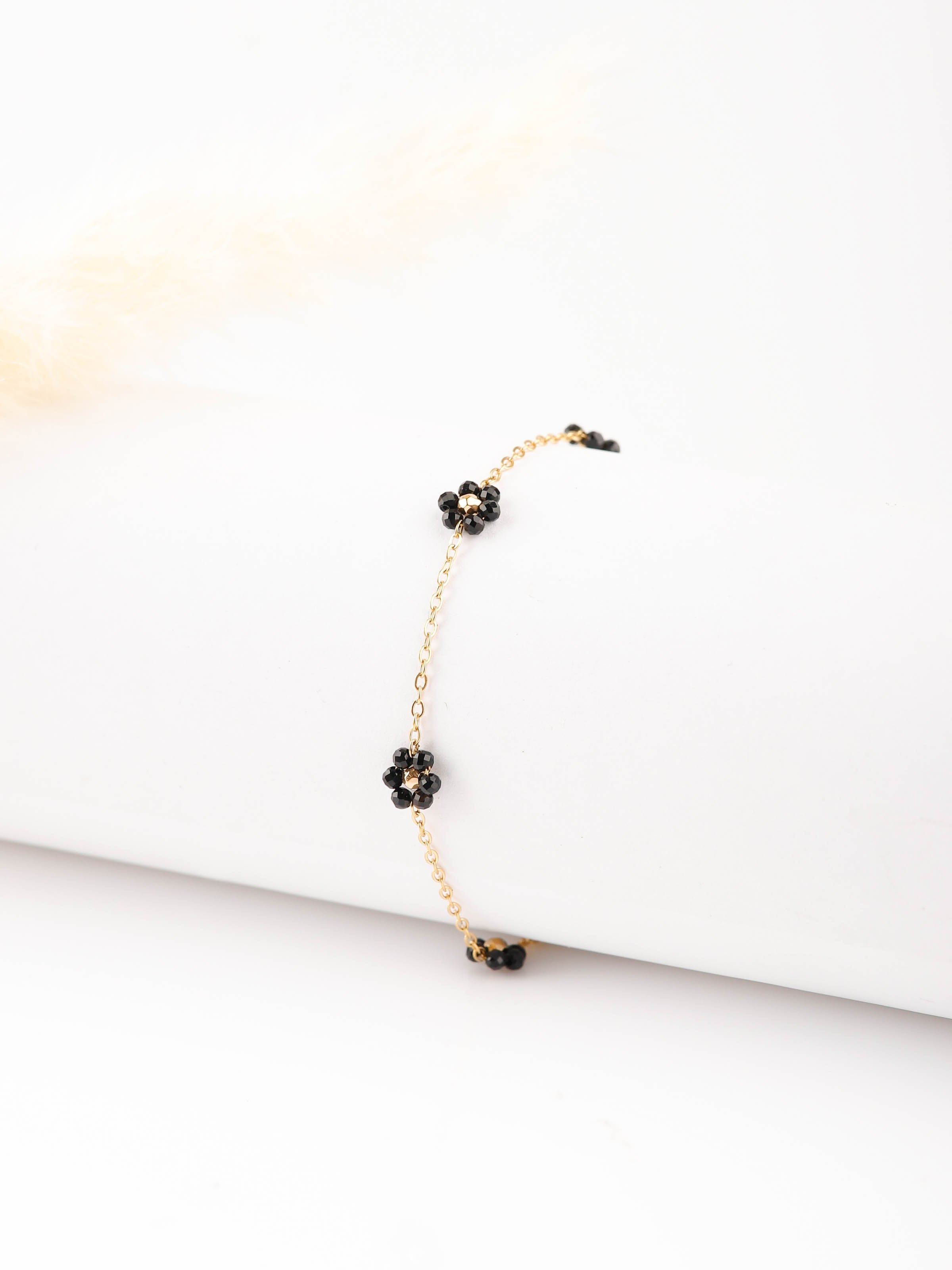 bracelet en acier inoxydable avec fleur pour femme 