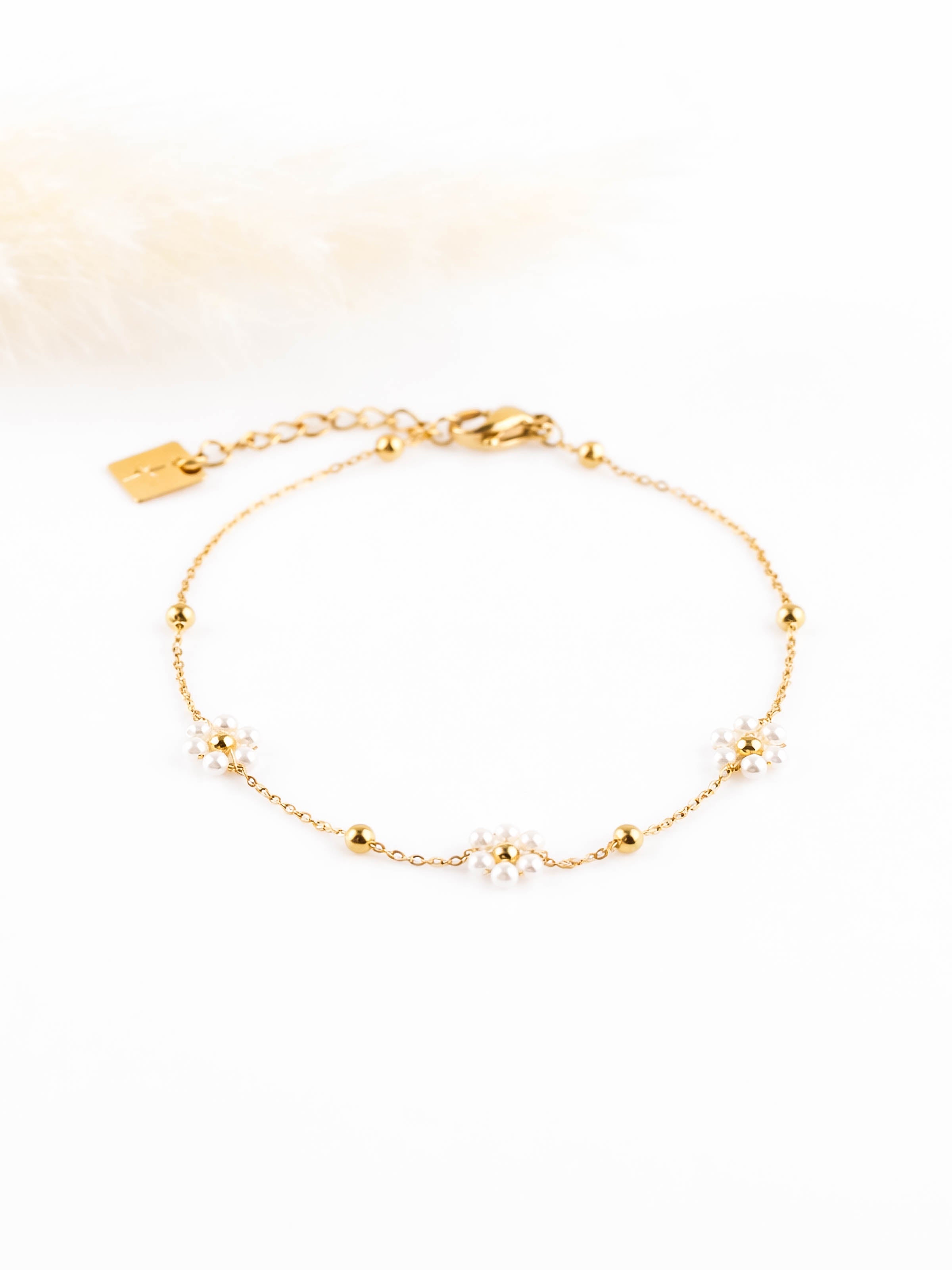 bracelet en acier inoxydable avec fleur pour femme 