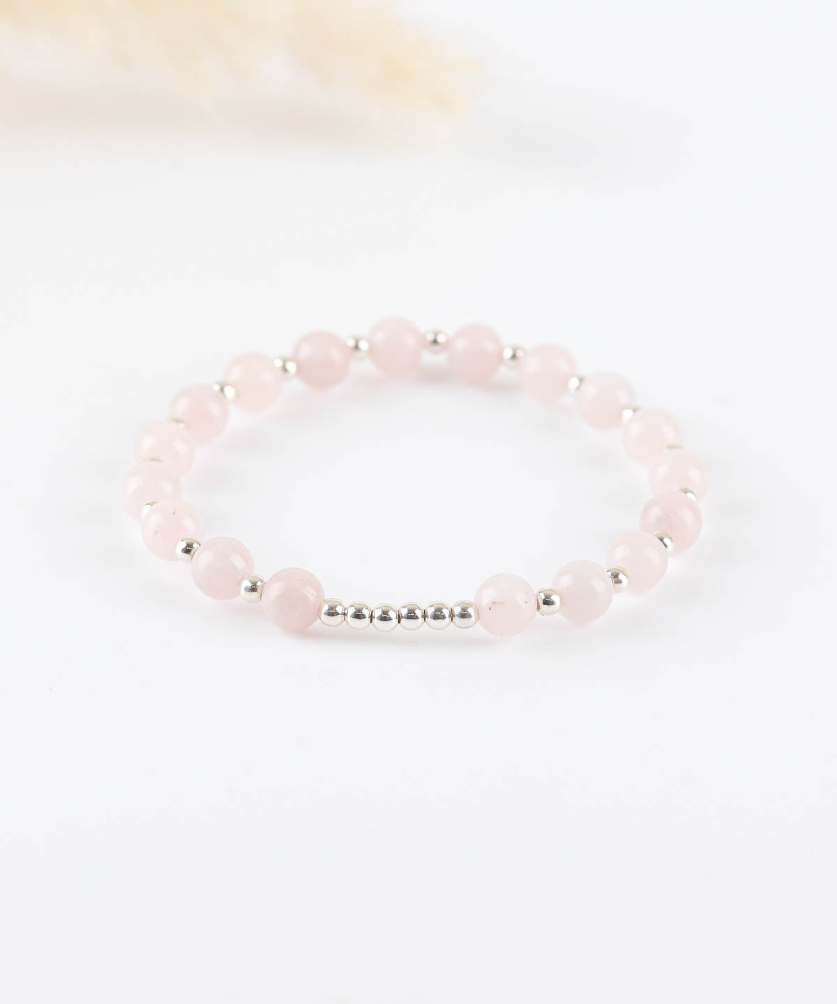 bracelet en perle d'argent et de quartz rose pour femme 