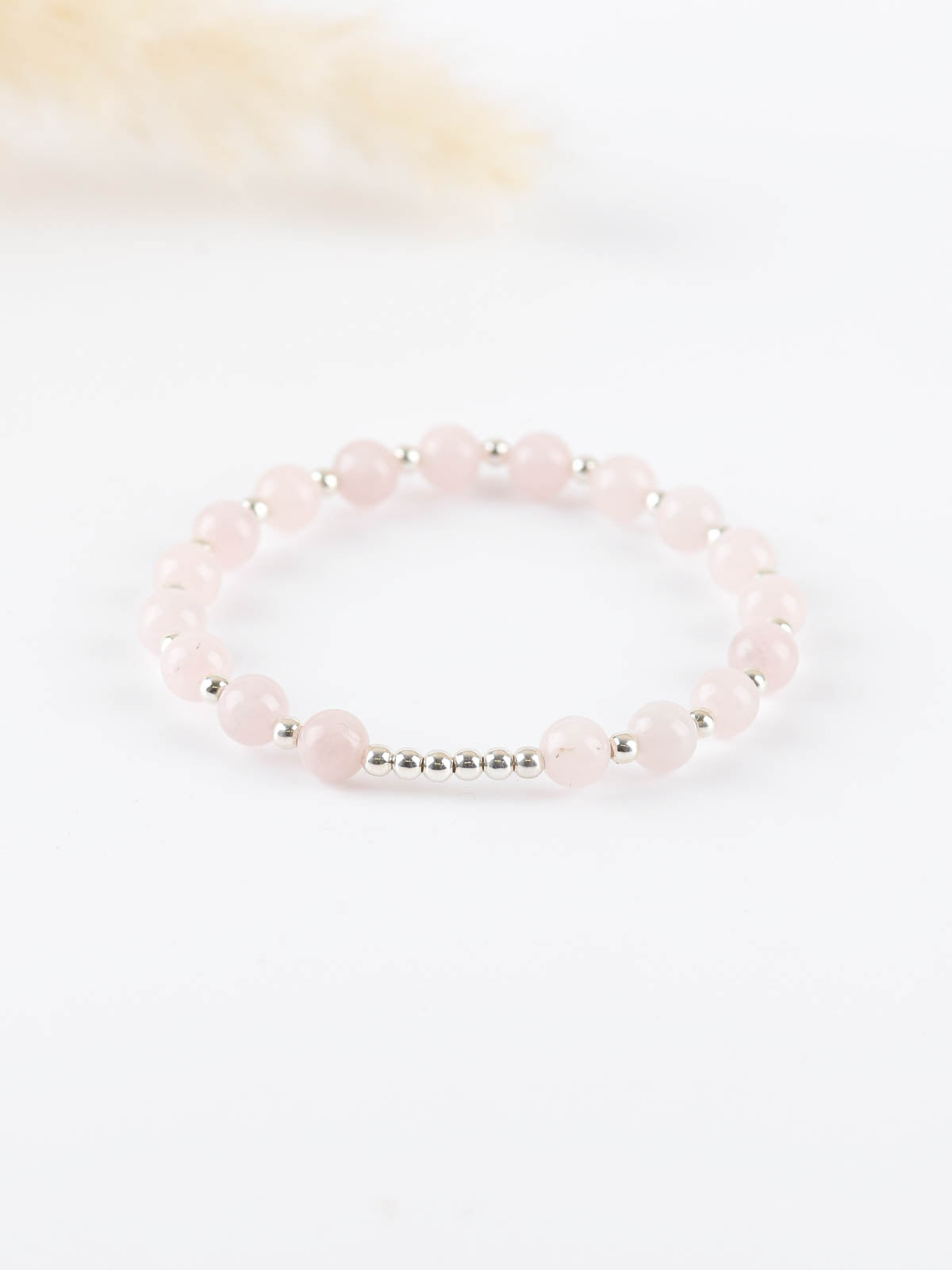 bracelet en perle d'argent et de quartz rose pour femme 