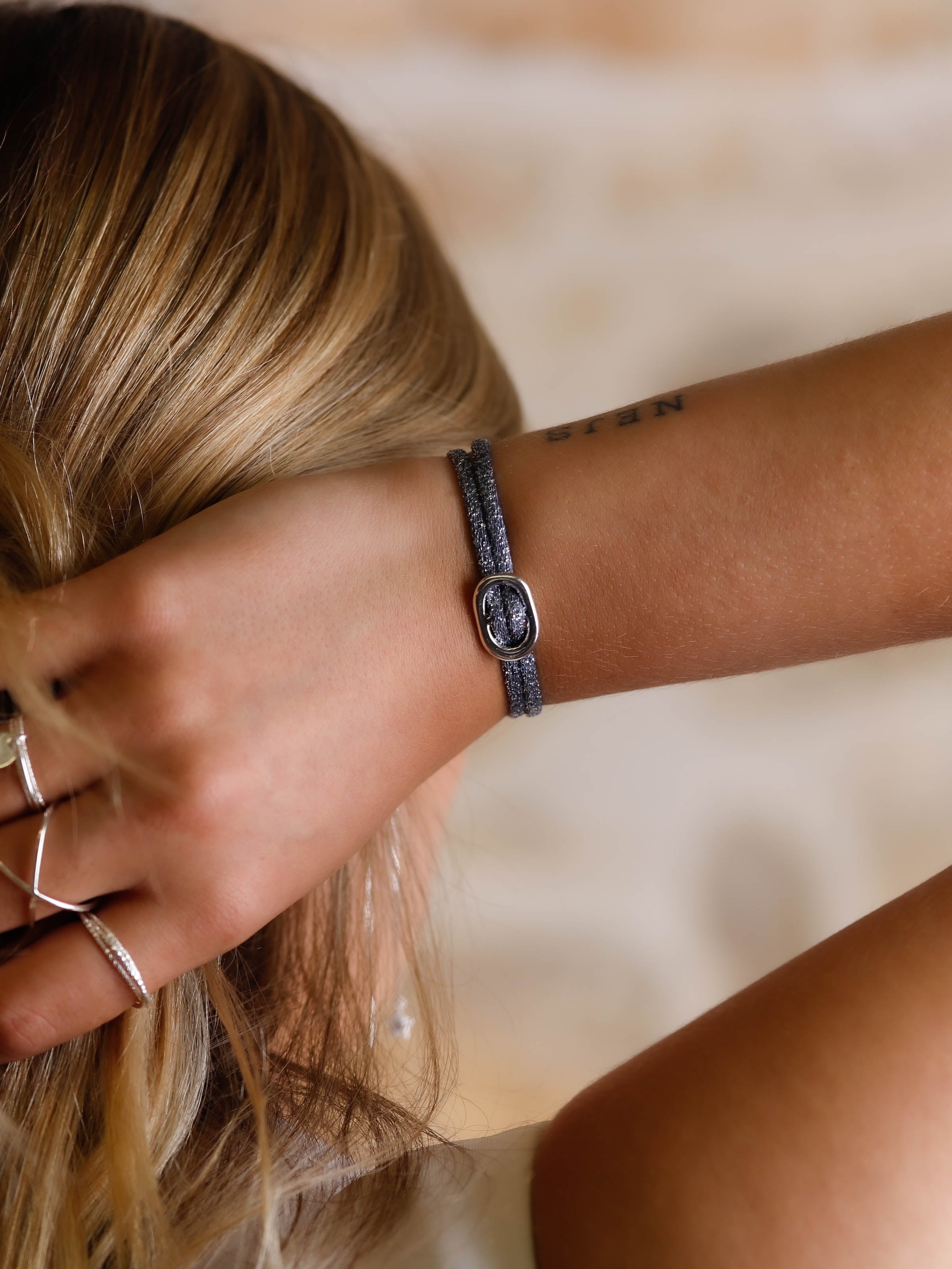 bracelet cordon et maille en argent 925 pour femme