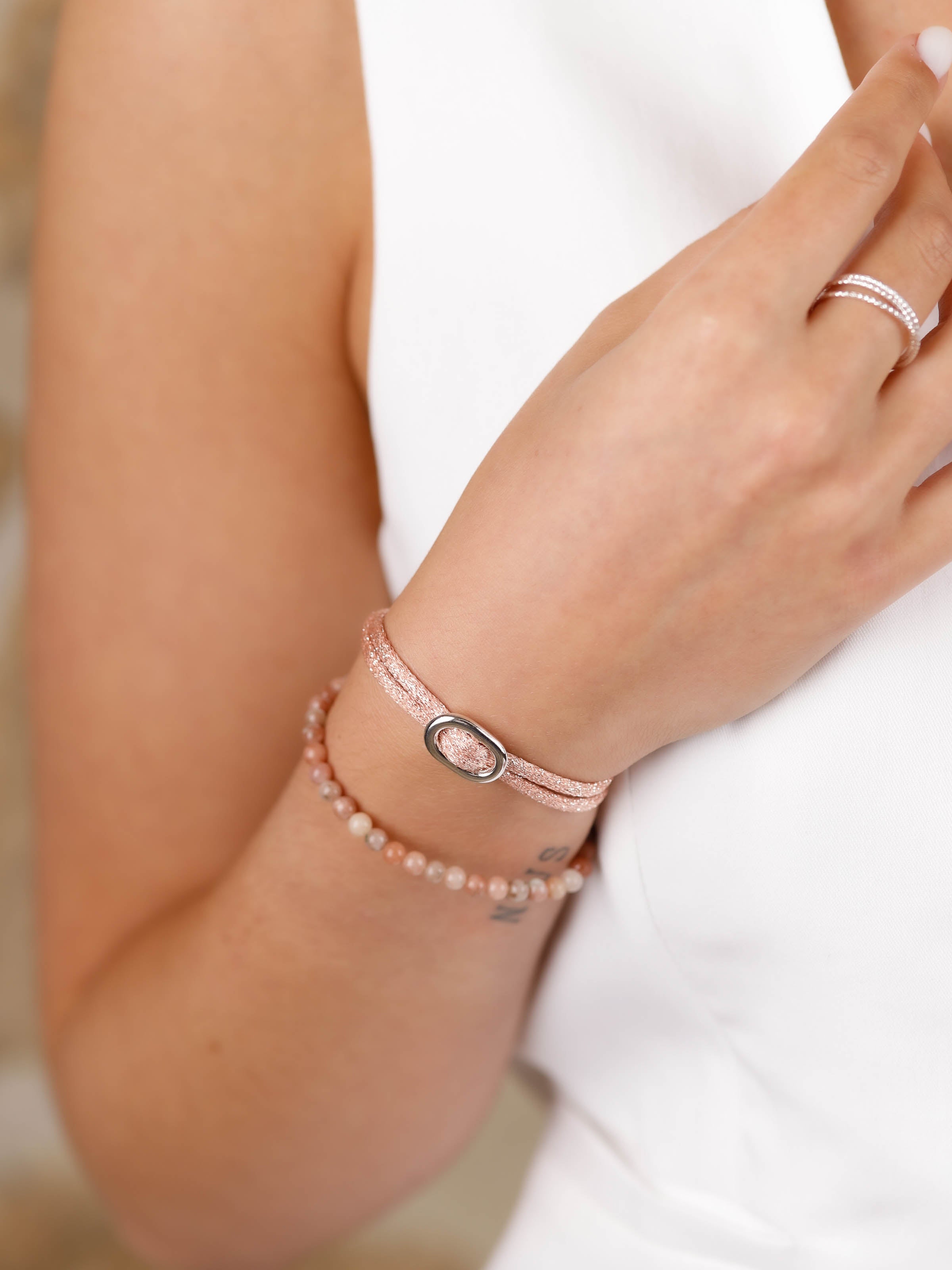 bracelet cordon et maille en argent 925 pour femme