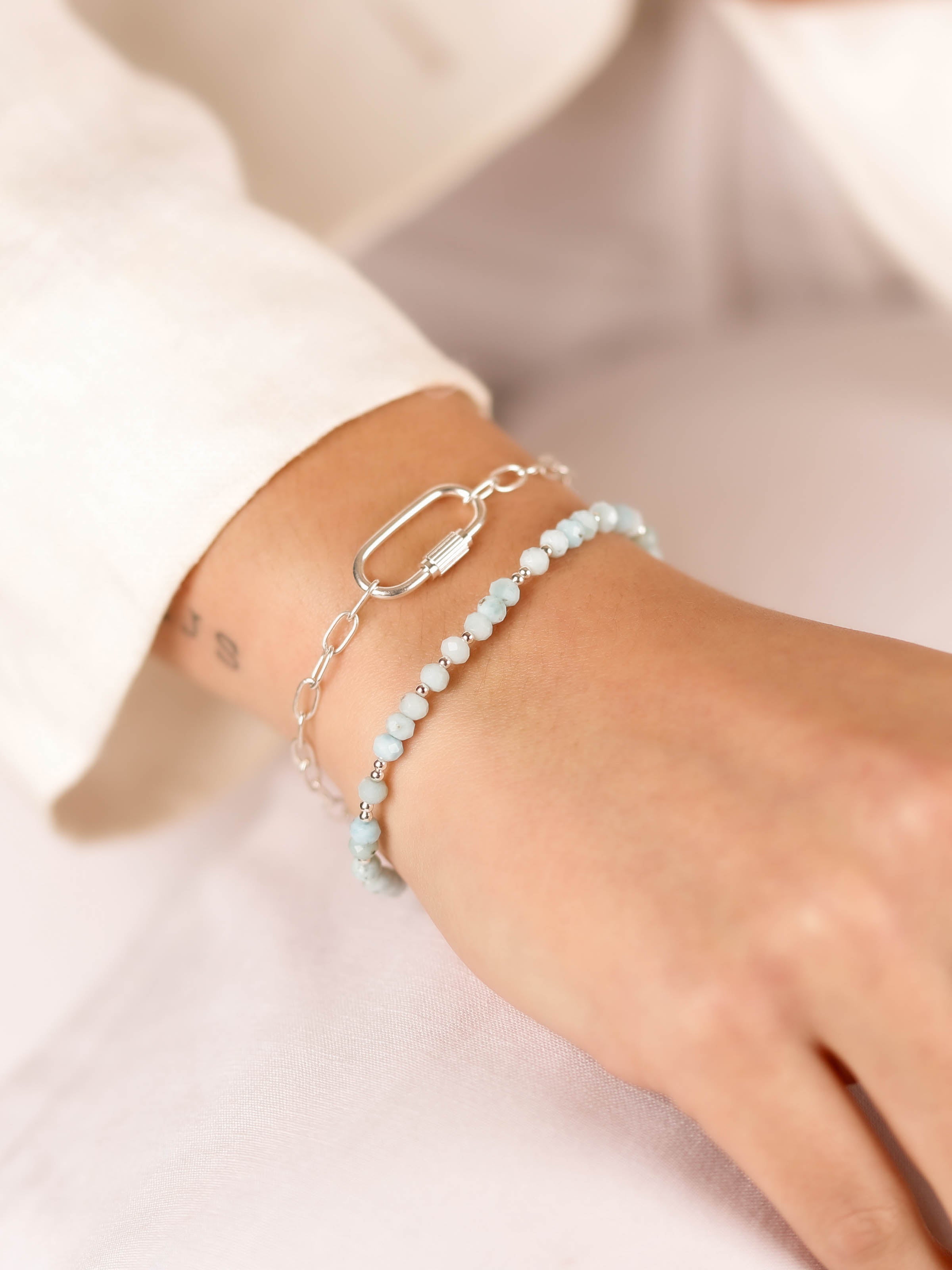 bracelet perle en argent 925 et larimar pour femme 