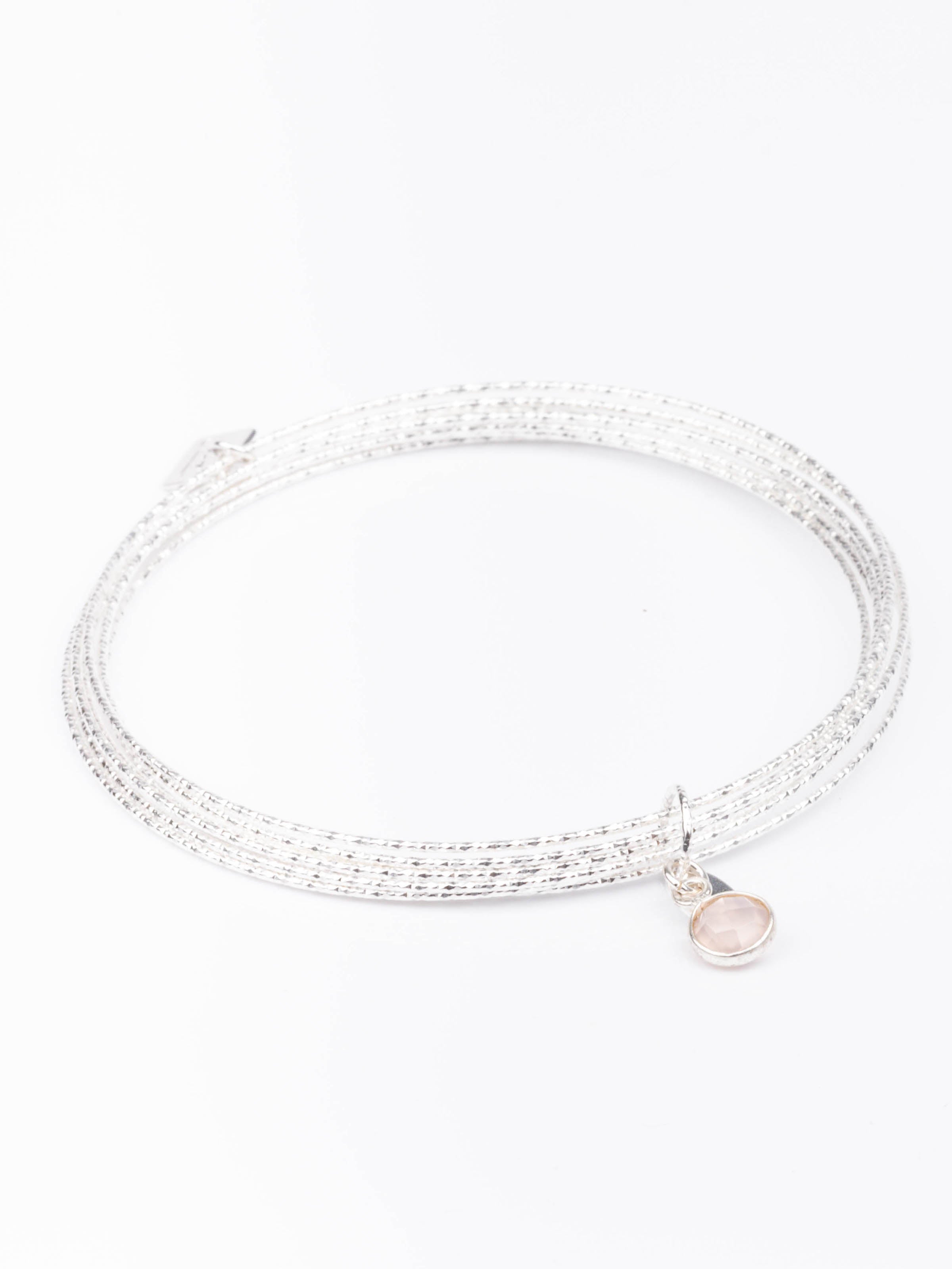 bracelet jonc en argent 925 et quartz rose pour femme 
