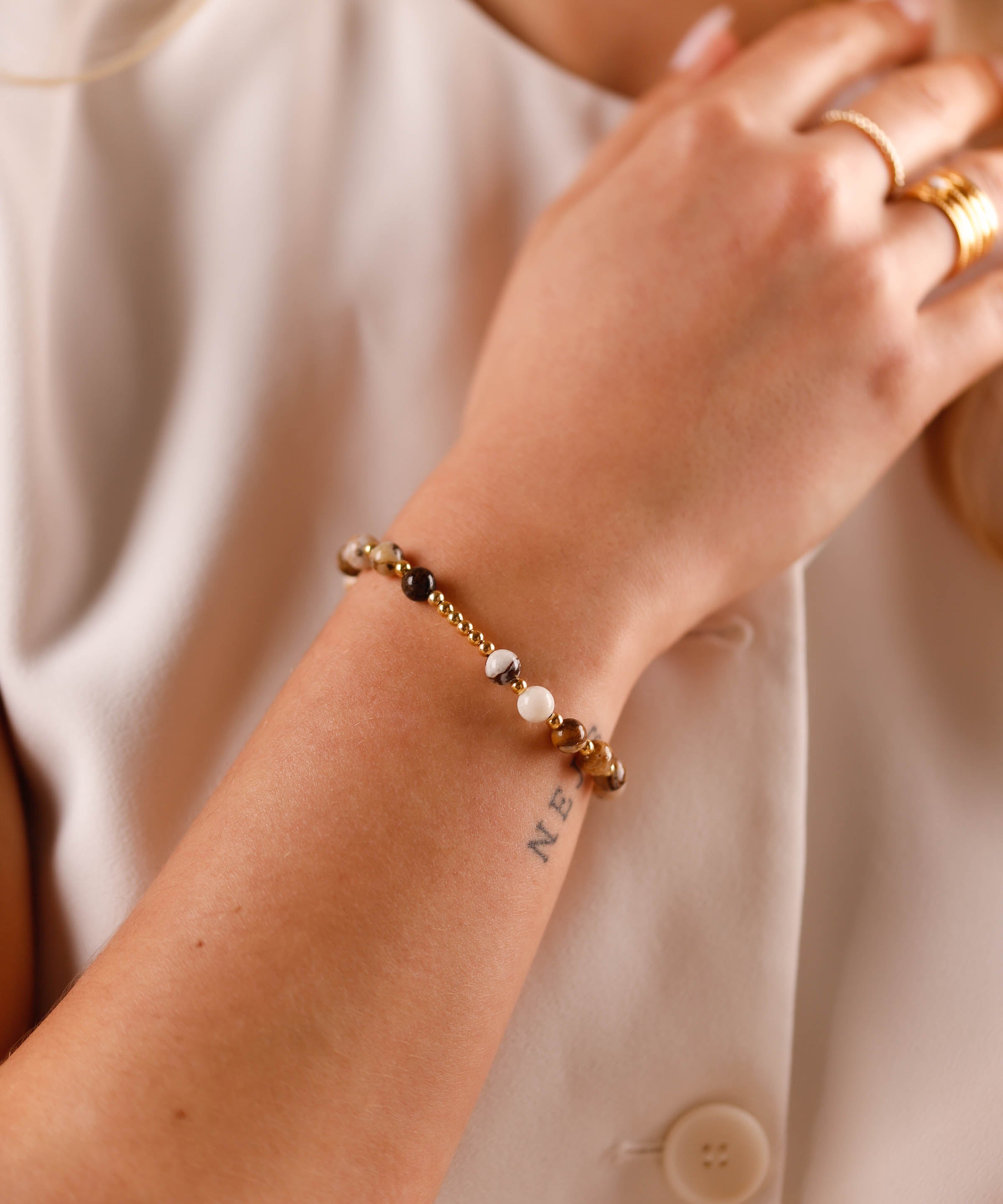 bracelet en pierre de jaspe et plaqué or pour femme 