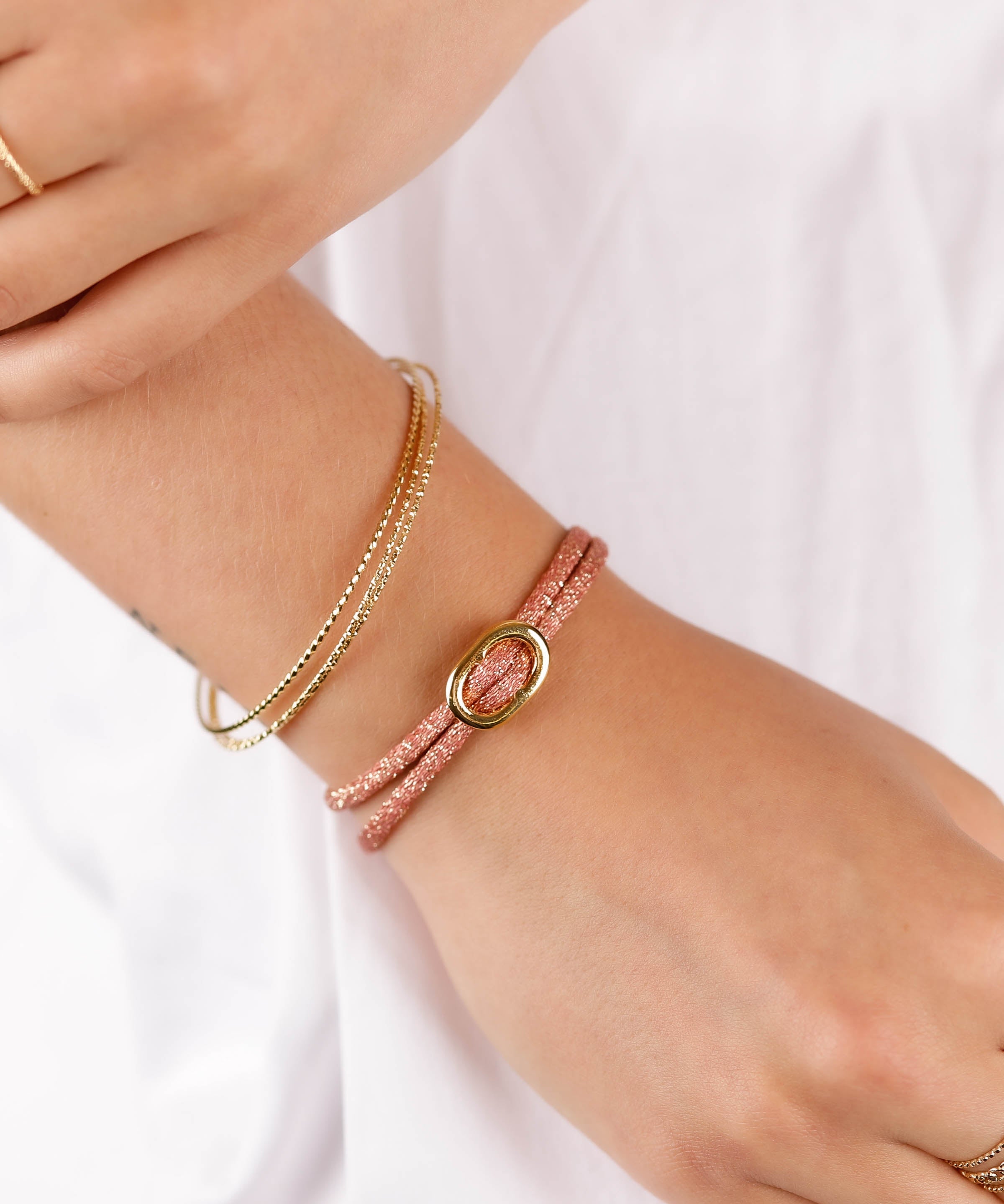 bracelet cordon et maille en plaqué or pour femme 