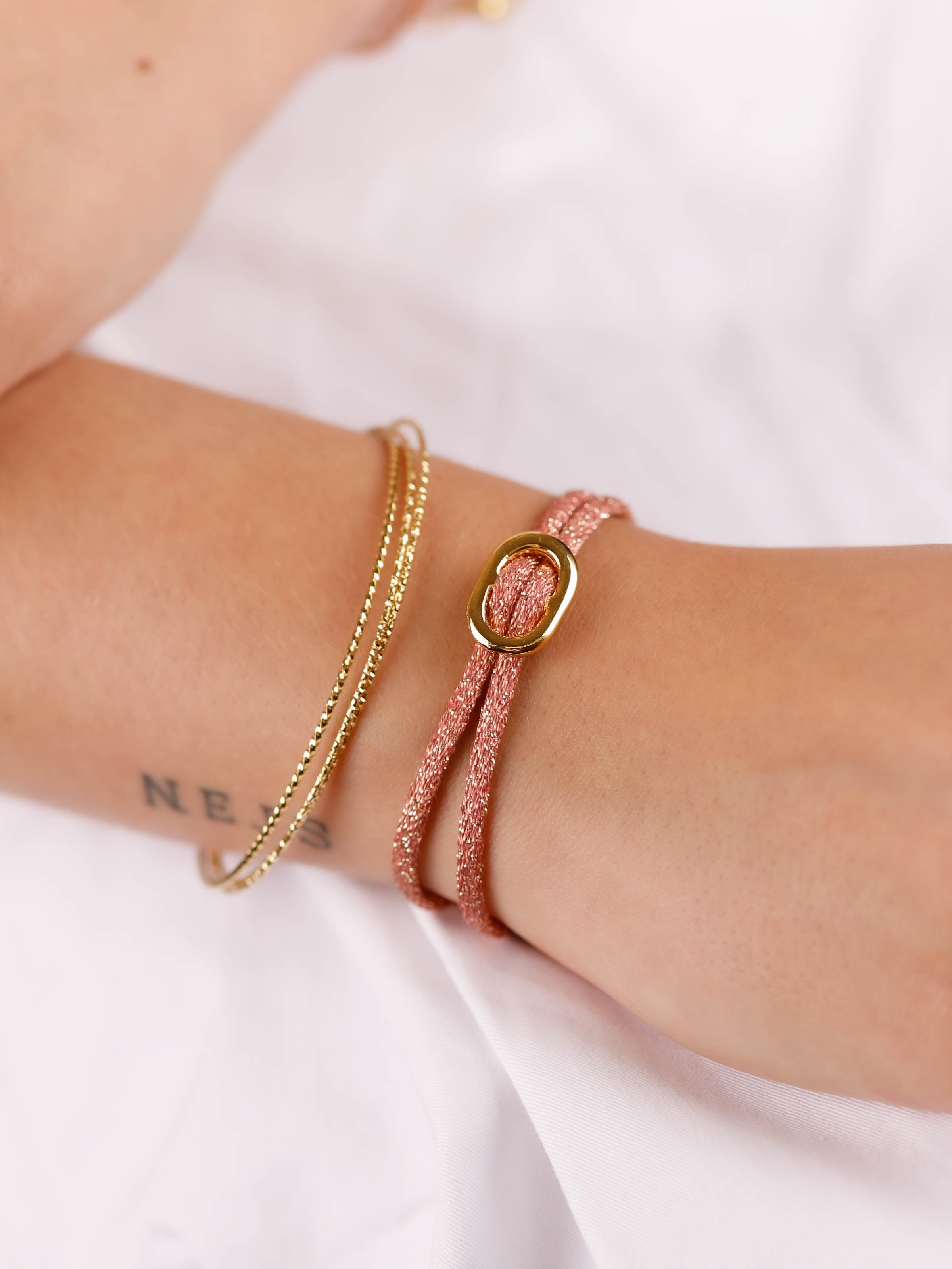 bracelet cordon et maille en plaqué or pour femme