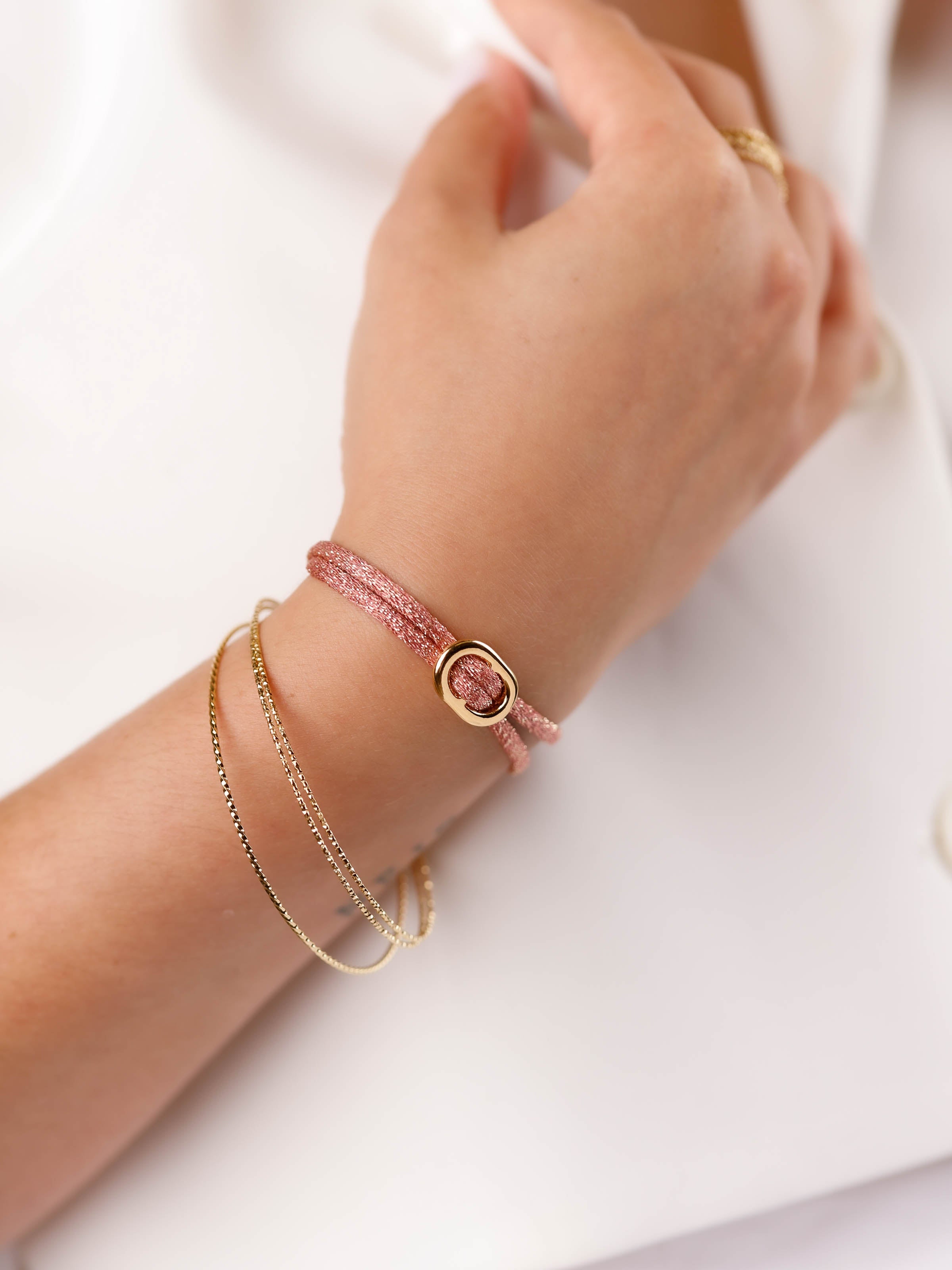 bracelet cordon et maille en plaqué or pour femme
