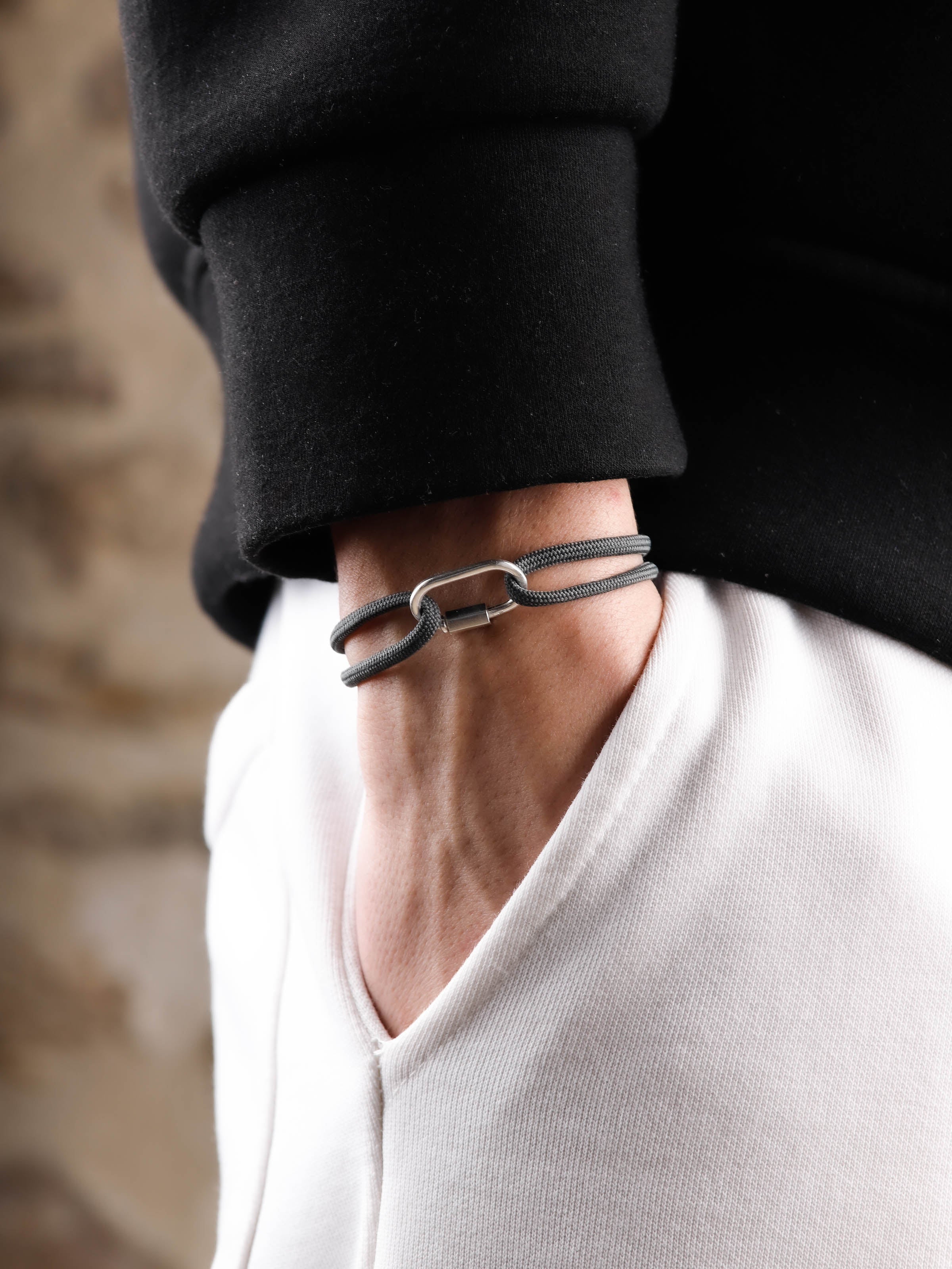bracelet en argent 925 et cordon pour homme 